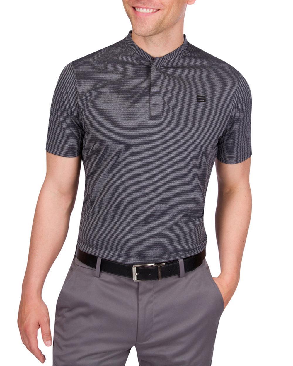 Three Sixty Six Men's Thin-Striped Collarless Golf Polos Product Image