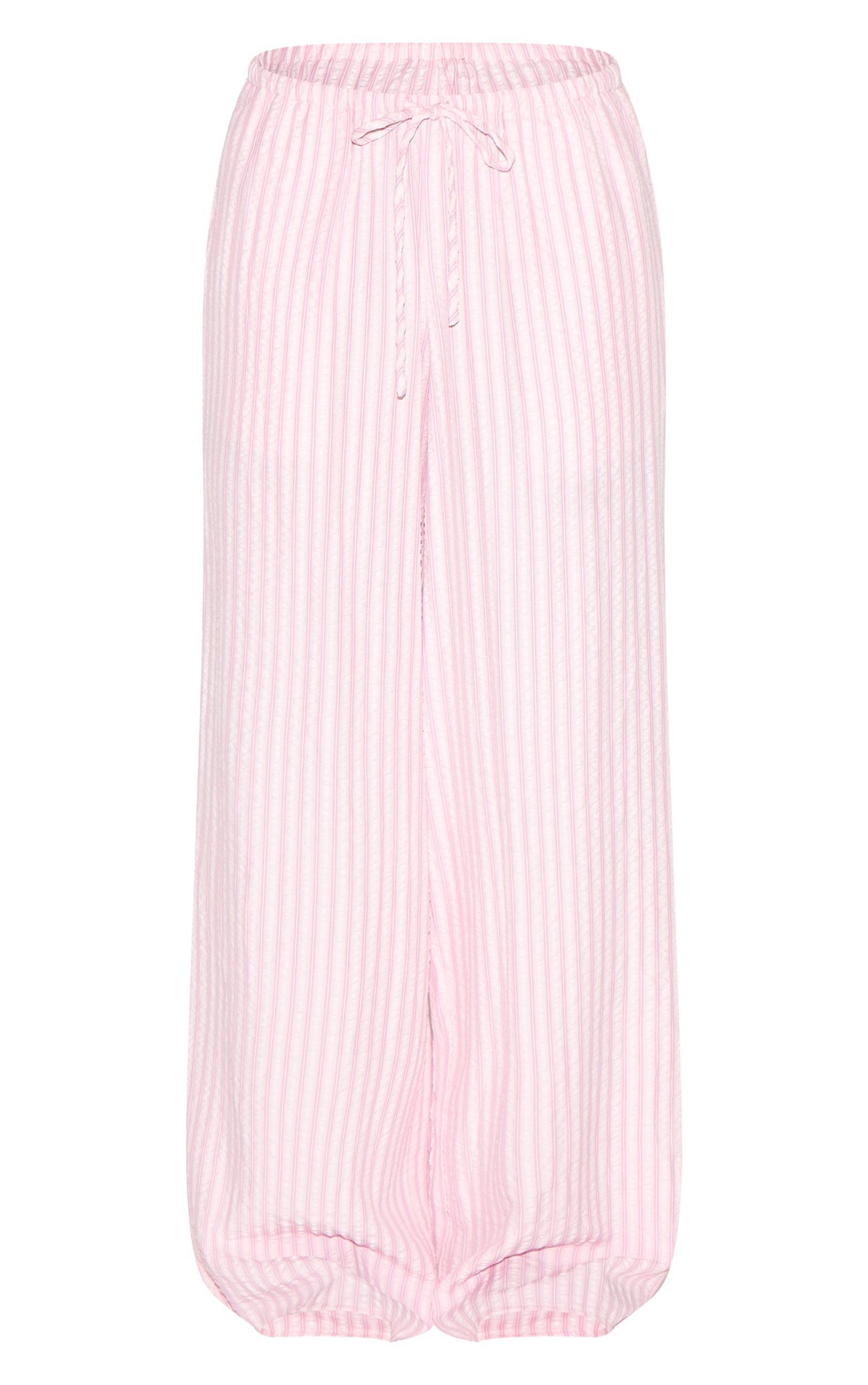 Pink Striped Tie Waist Straight Leg Pant Product Image