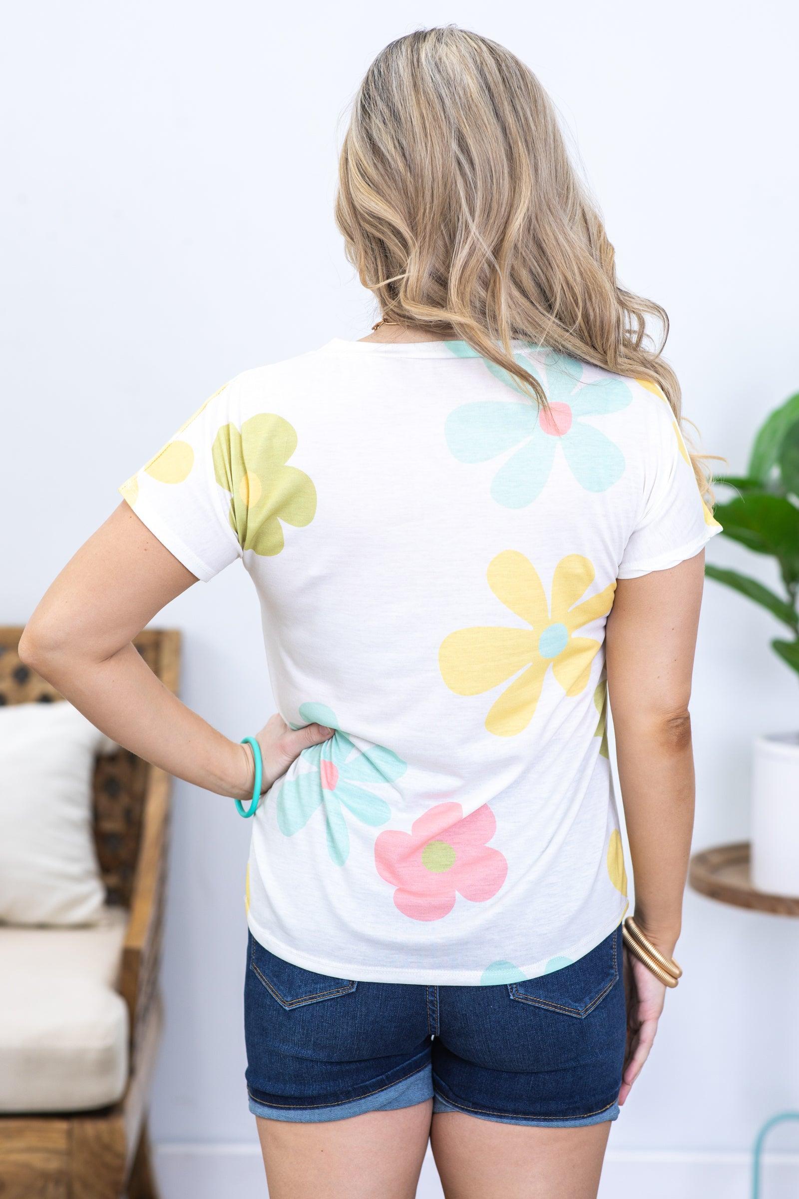 Ivory Floral Crewneck Knit Top Product Image