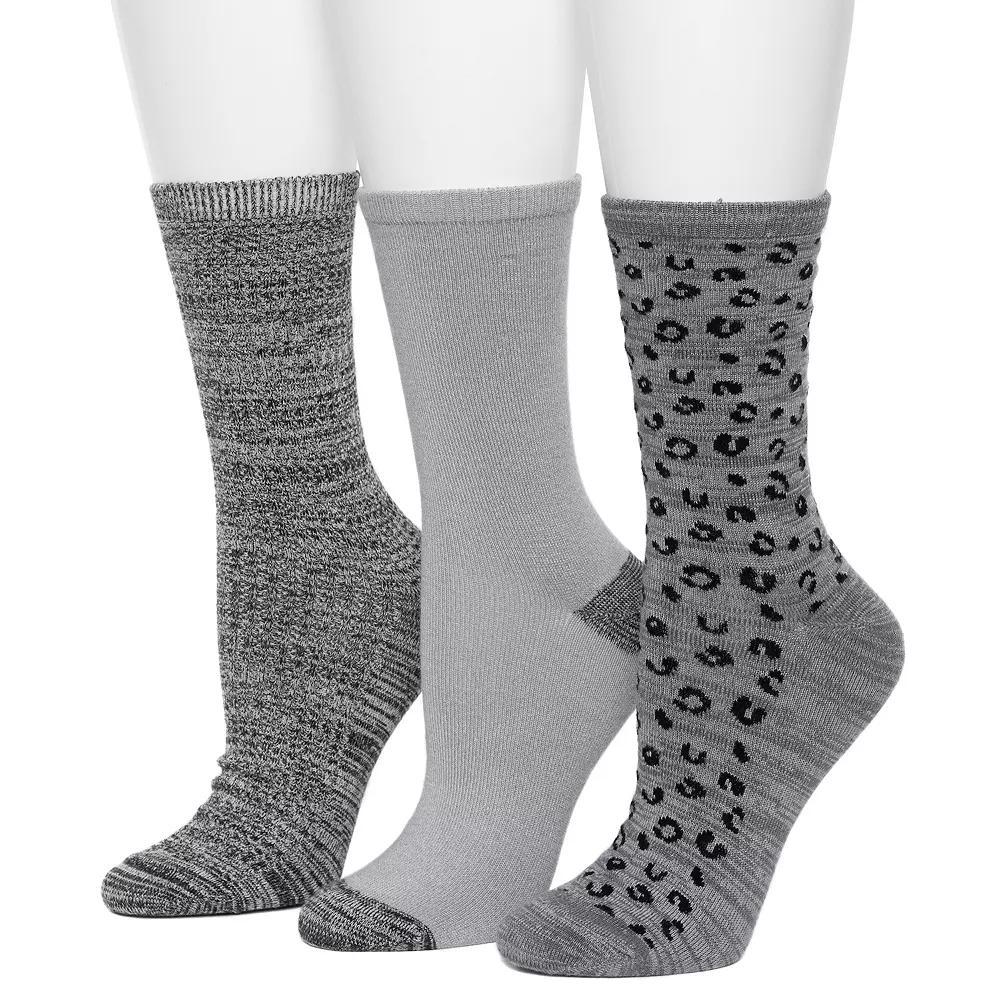 Women's Cuddl Duds® 3-Pack Plushfill Midweight Cheetah Twist Spacedye Cross Stitch Rib Crew Socks, Size: 9-11, Quiet Shade Product Image