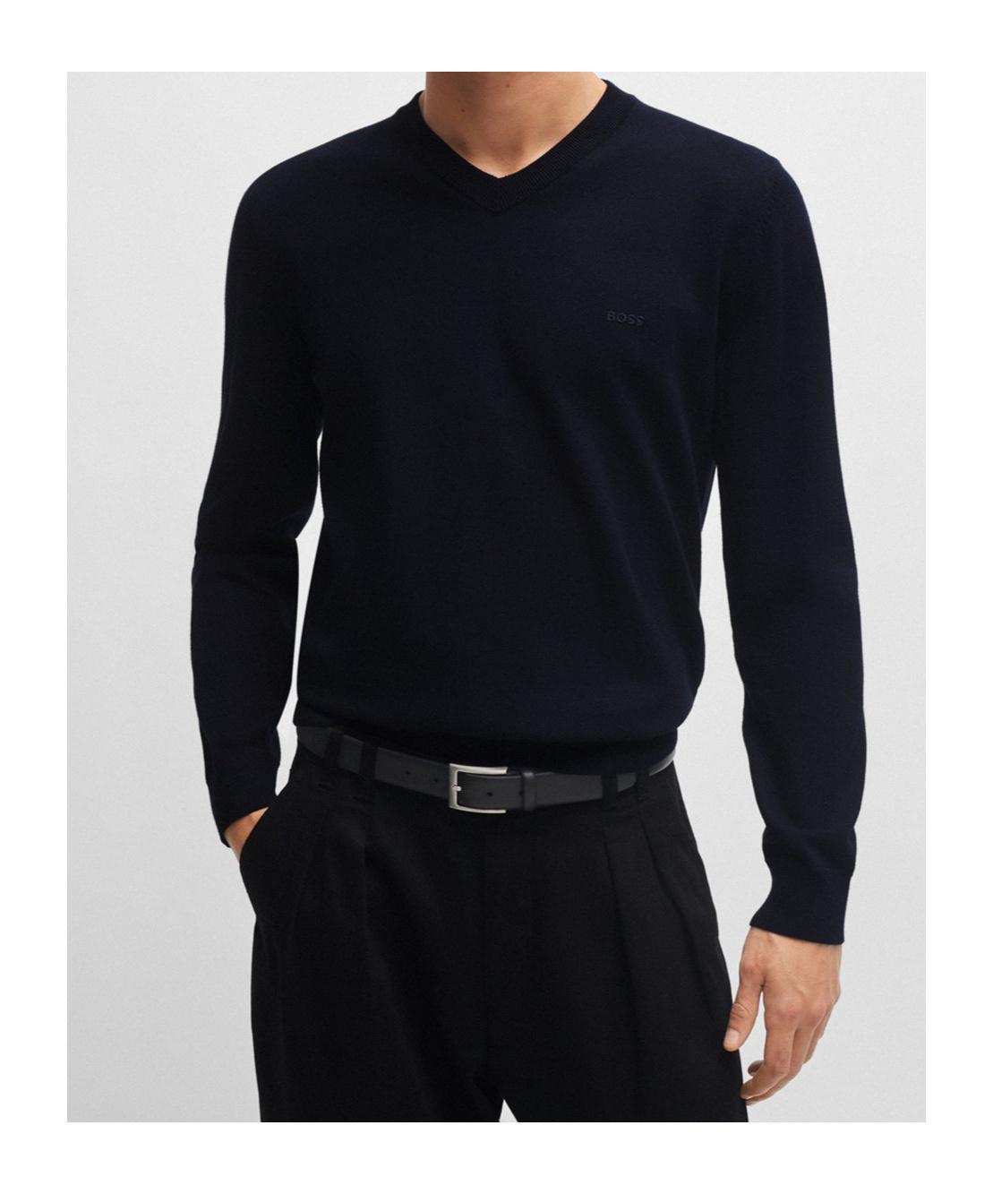 HUGO BOSS V-neck Cotton Jumper In Black Product Image