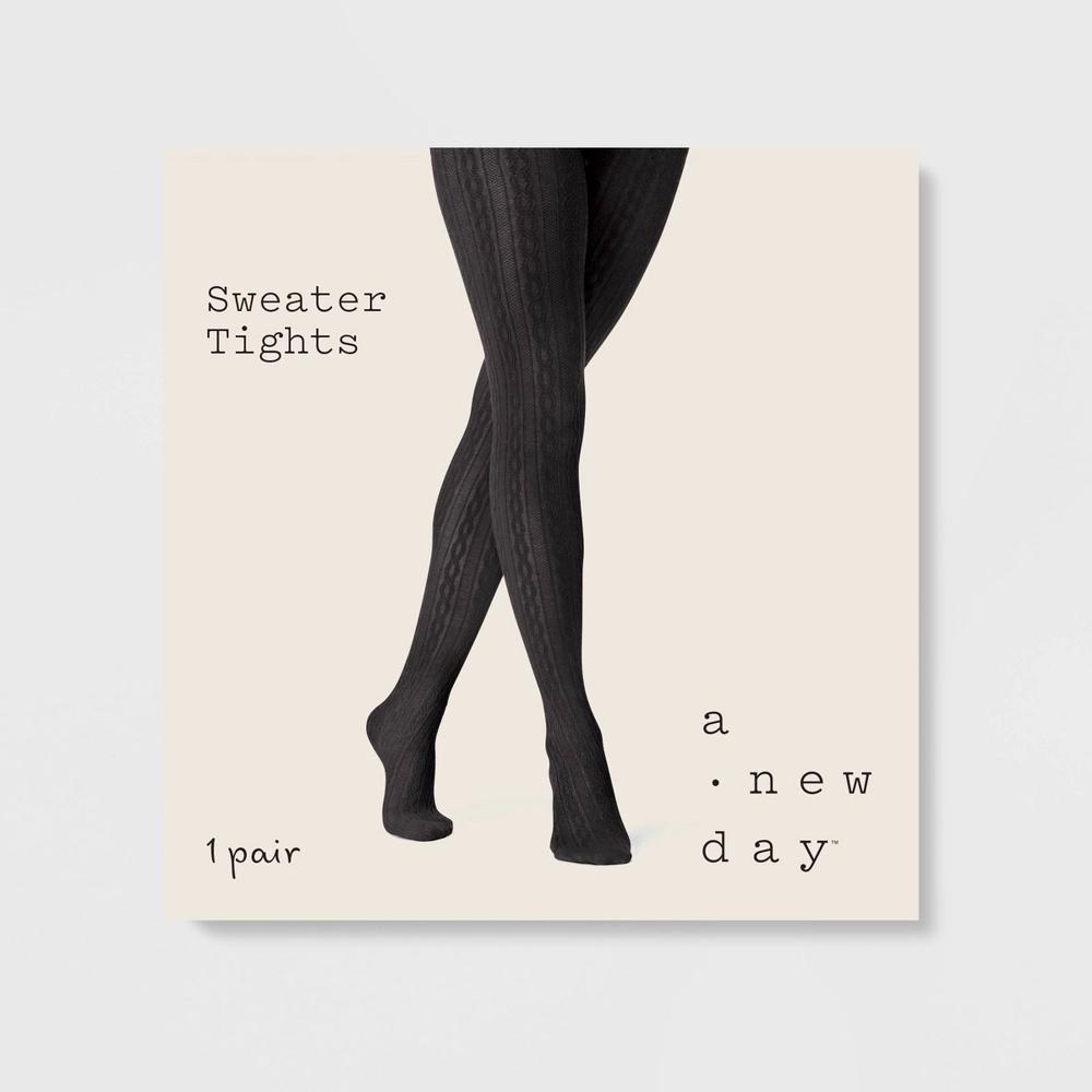 Womens Cable Sweater Tights - A New Day Brown M/L: High Waisted, Opaque, Tagless, Closed Toe Product Image