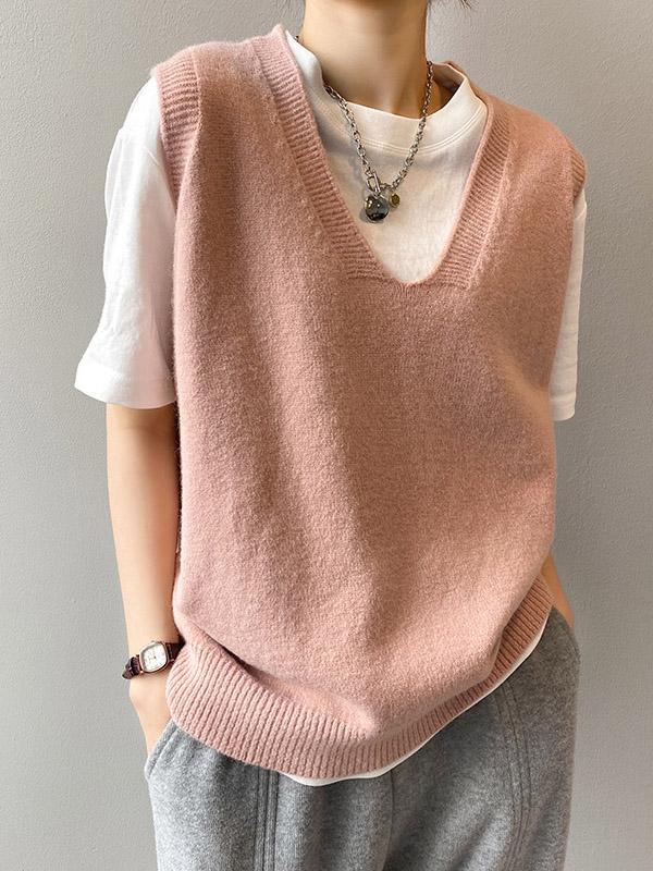 Simple 9 Colors V-Neck Loose Sleeveless Vest Product Image