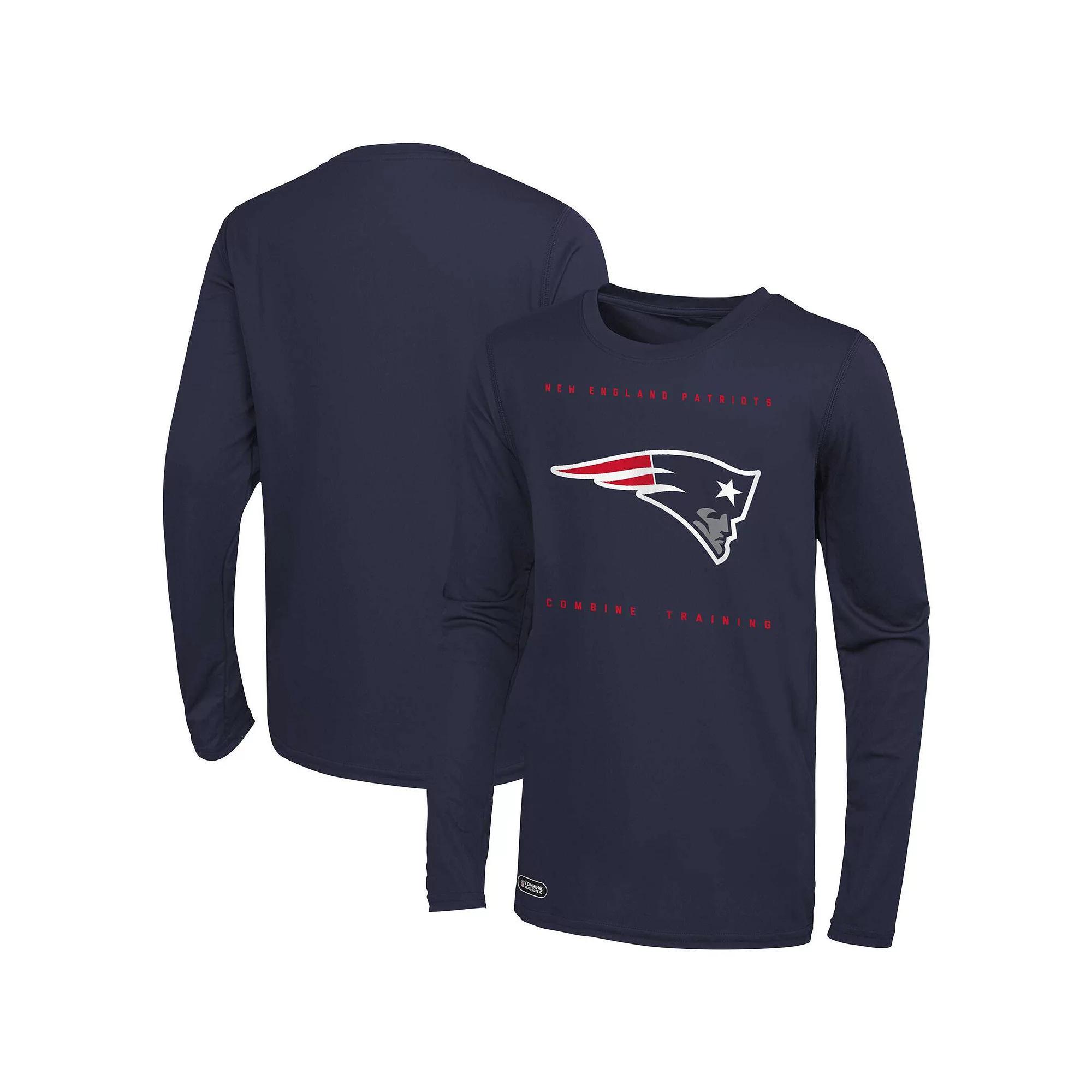 Men's Navy New England Patriots Side Drill Long Sleeve T-Shirt, Size: Small, Blue Product Image