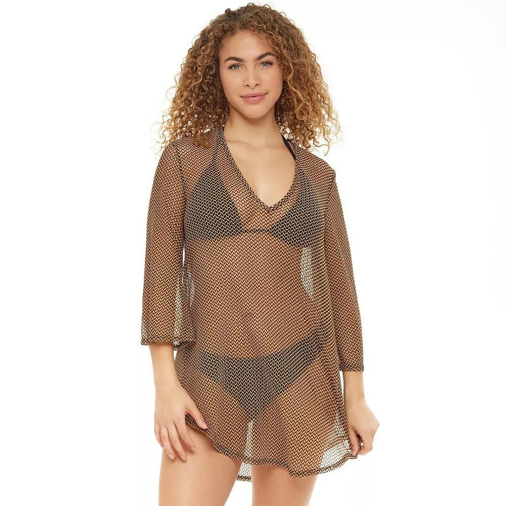 Women's Jordan Taylor Sheer Swim Cover-Up Tunic, Size: Medium, Black Gold Product Image