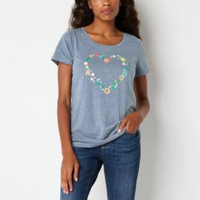 St. John's Bay Womens Crew Neck Short Sleeve Graphic T-Shirt Product Image