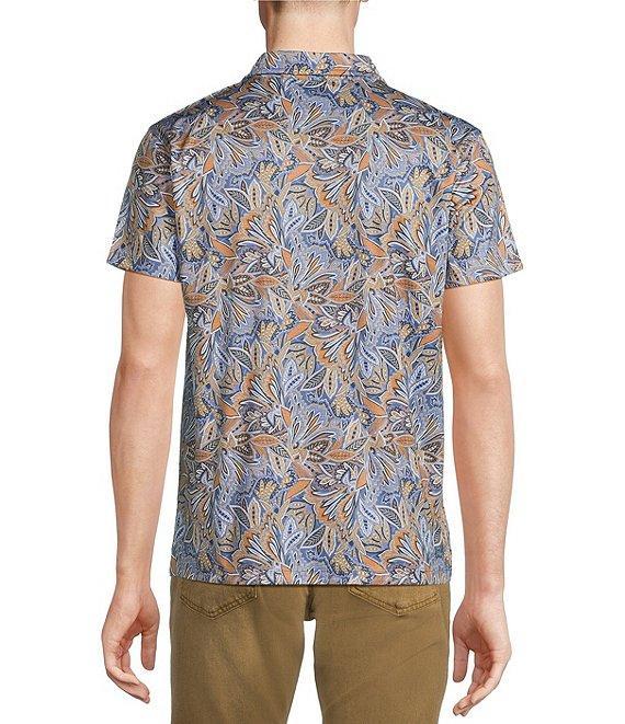 Cremieux Premium Denim Boho Floral Print Short Sleeve Coat Front Knit Shirt Product Image