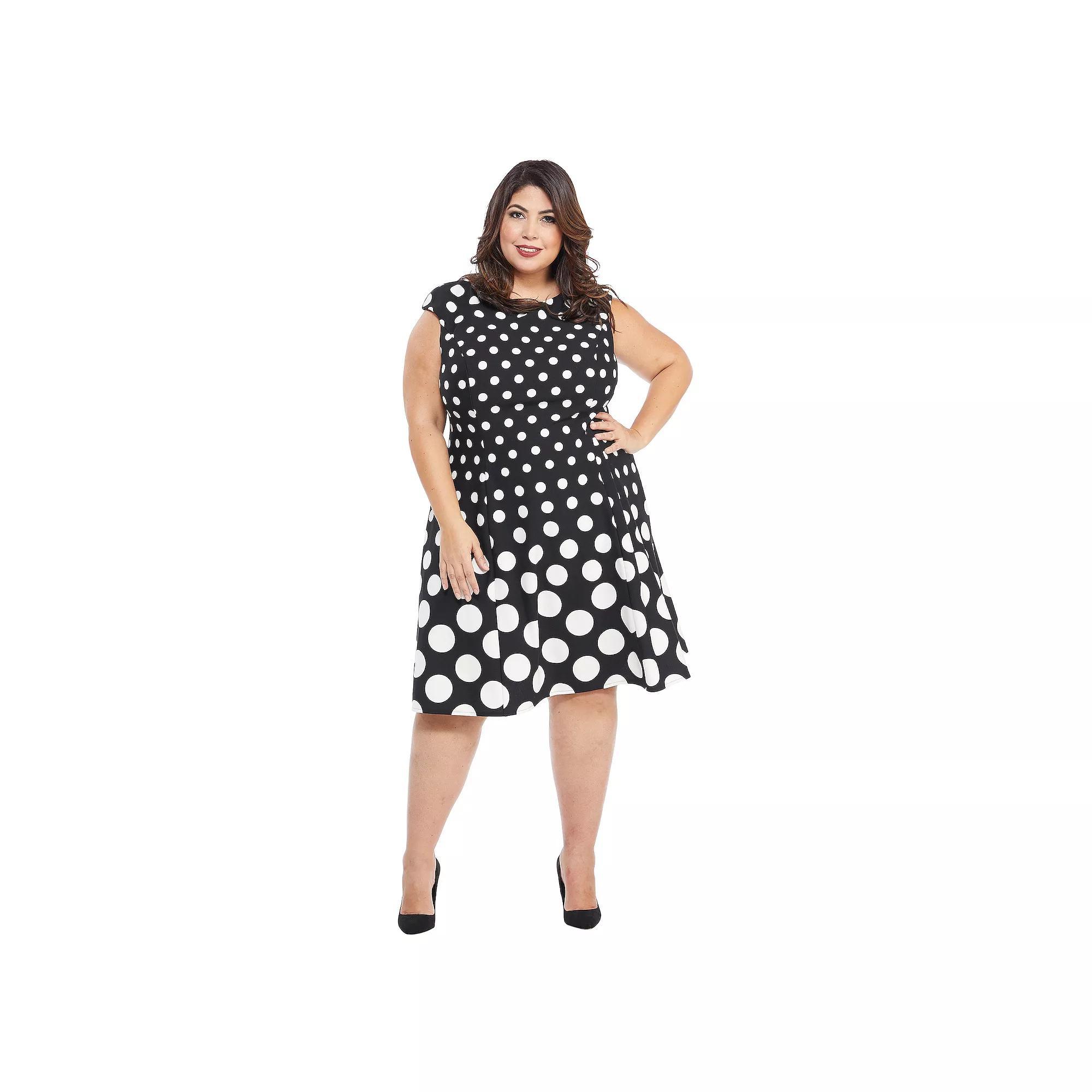 Plus Size London Times Cap Sleeve Fit & Flare Dress, Women's, Size: 16 W, Black Blush Product Image