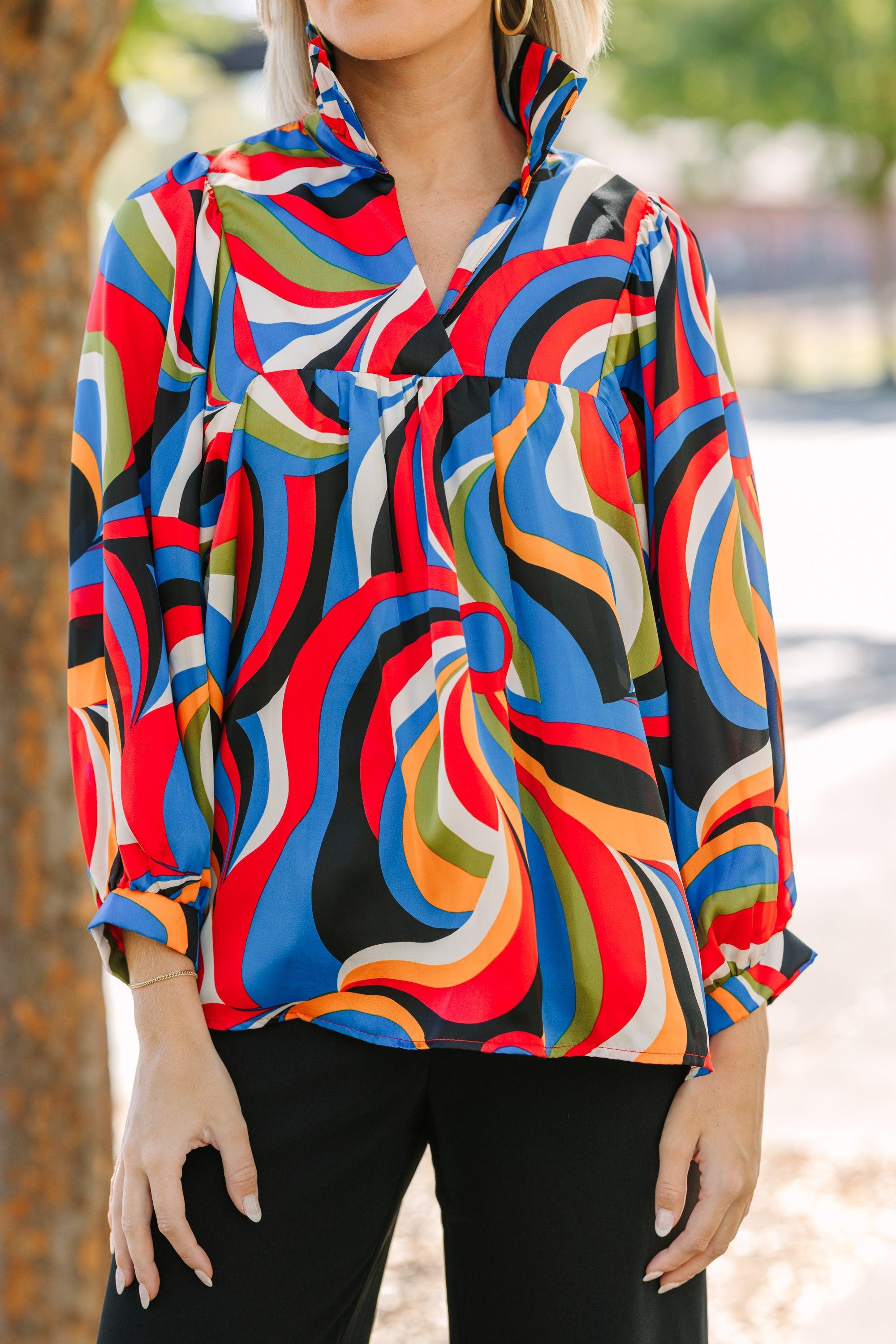 Go For Love Red & Black Retro Abstract Blouse Female Product Image