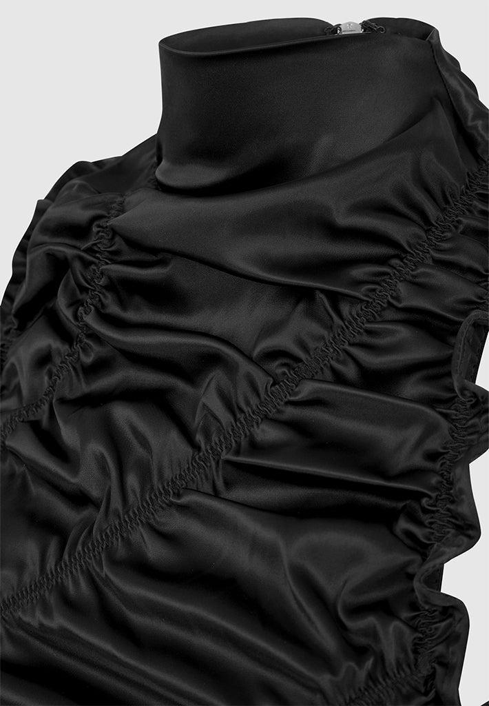 Ruched Satin Top and Sleeves - Black Female Product Image