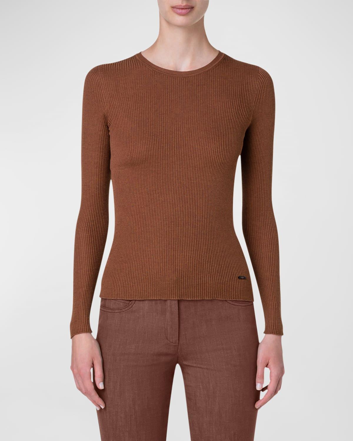 Silk Cotton Seamless Rib Fitted Sweater Product Image