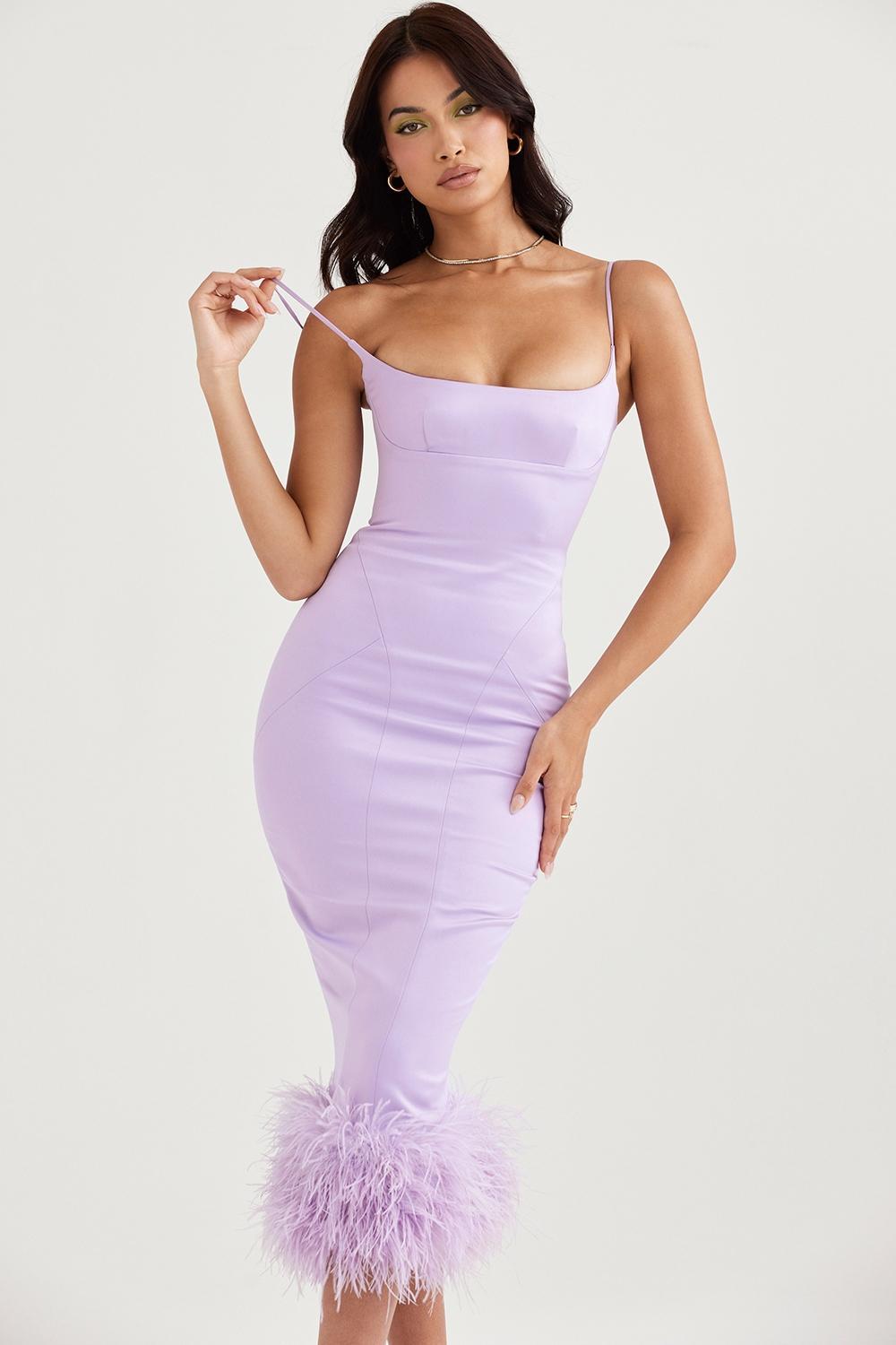 Helena  orchid satin midi dress - sale Product Image