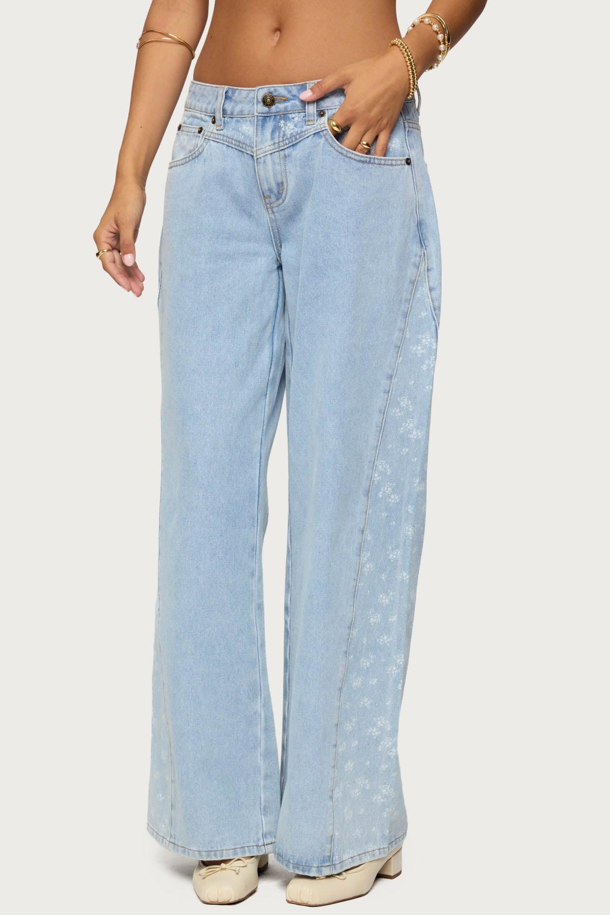 Floral Split Low Rise Jeans Product Image