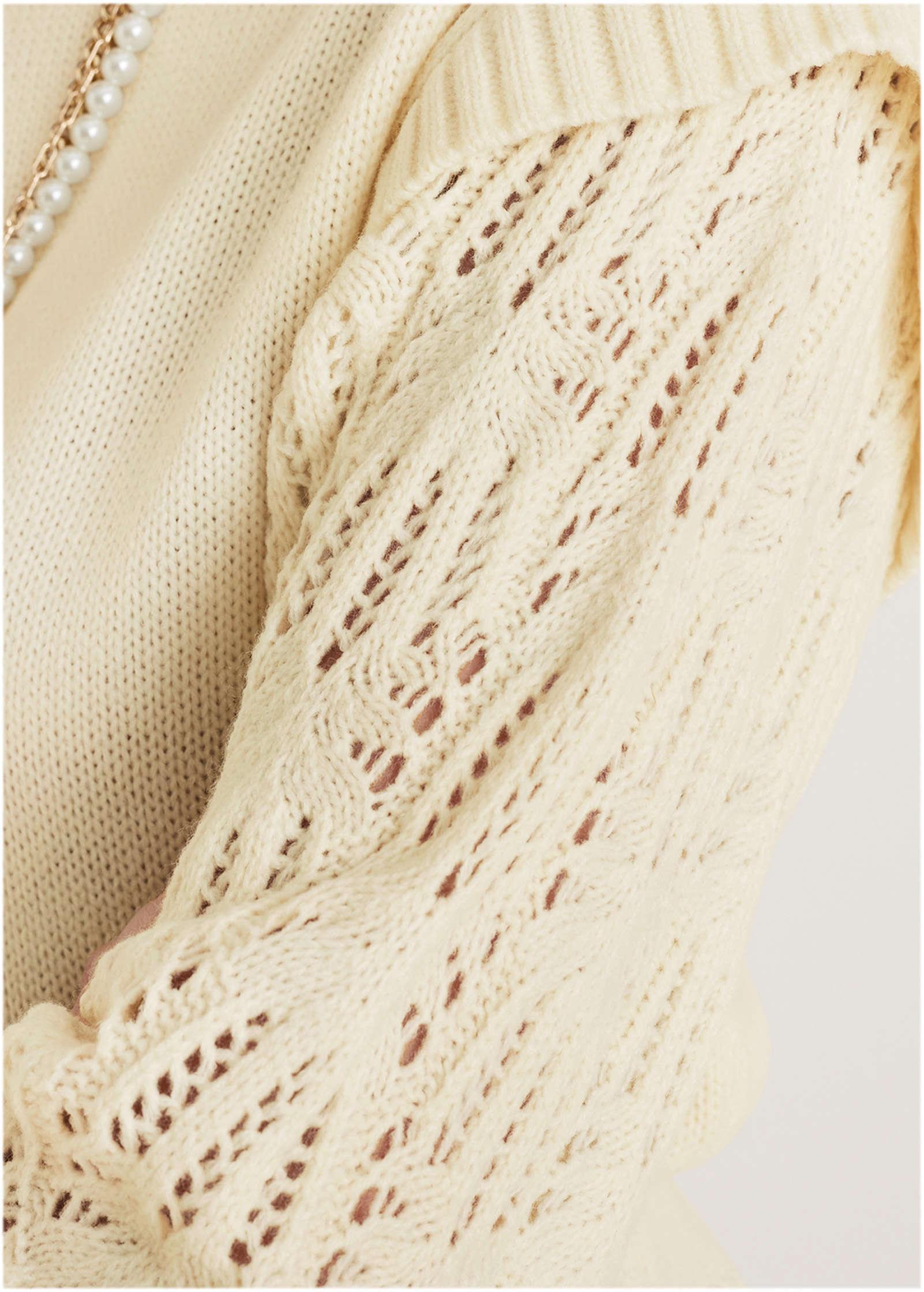 Pointelle Sleeve Crew Neck - Off White Product Image