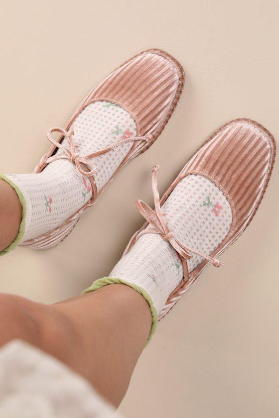 Gerry Dusty Rose Textured Velvet Bow Ballet Flats Product Image