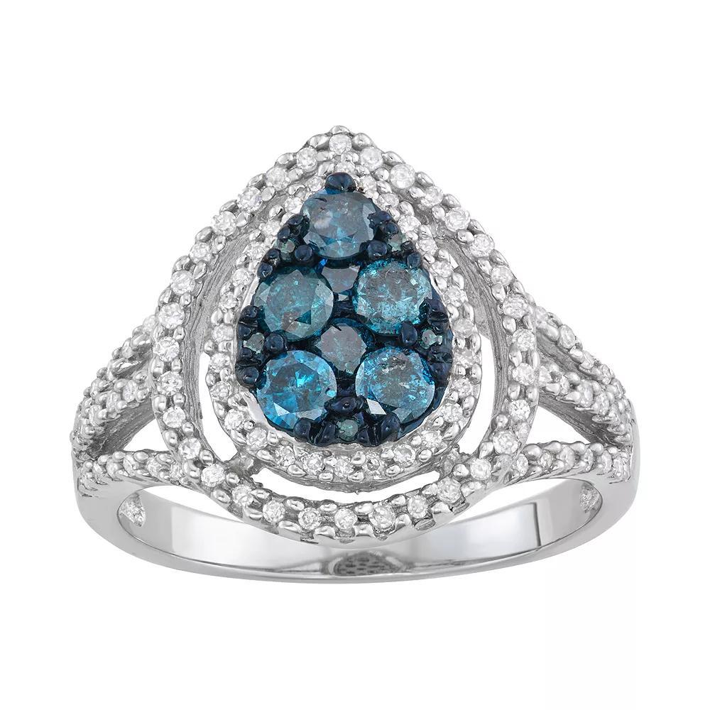 Jewelexcess Sterling Silver 3/4 Carat Blue & White Diamond Ring, Women's, Size: 7 Product Image