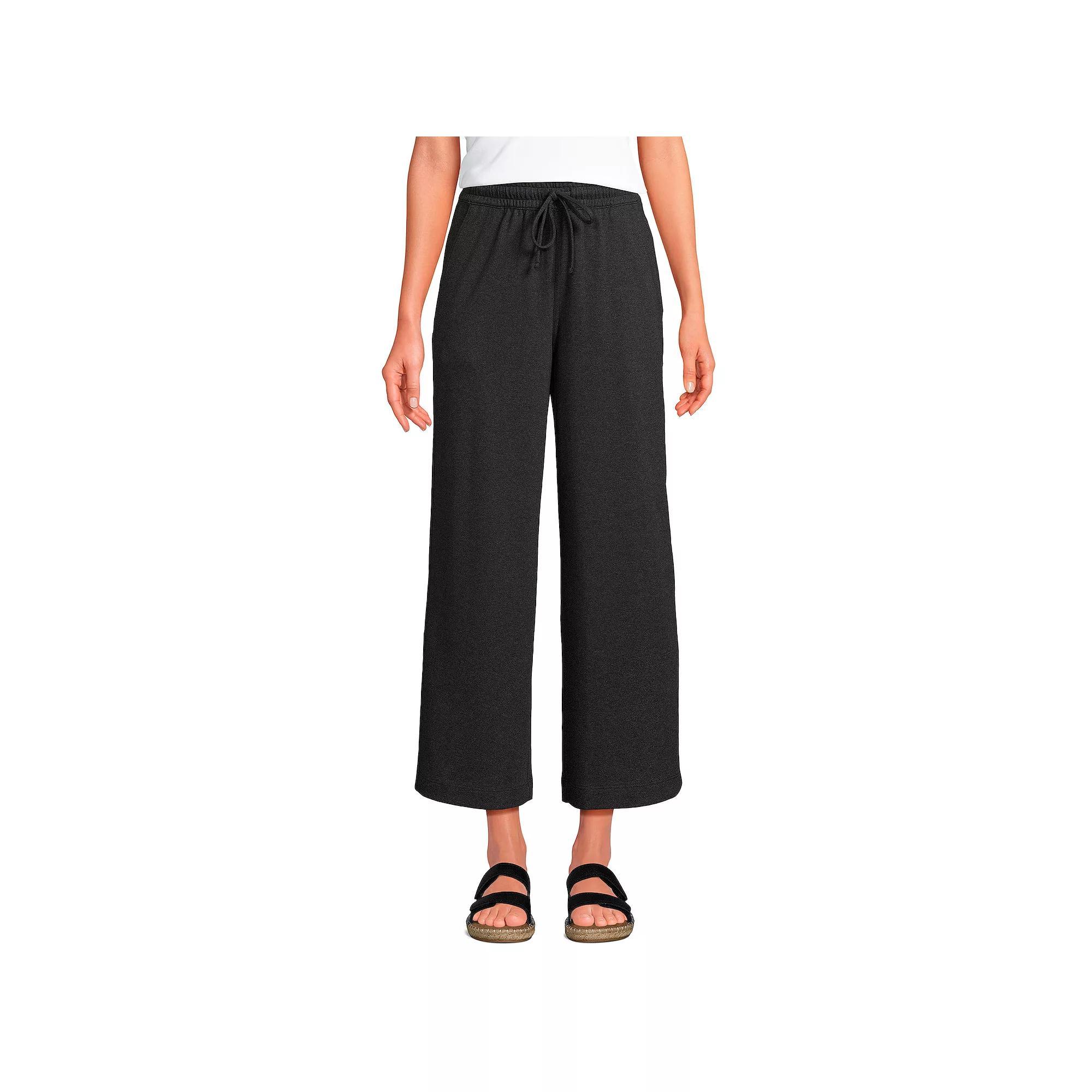 Women's Lands' End Sport Knit Pull-On Wide Leg Crop Pants, Size: XL, Dark Grey Heather Product Image