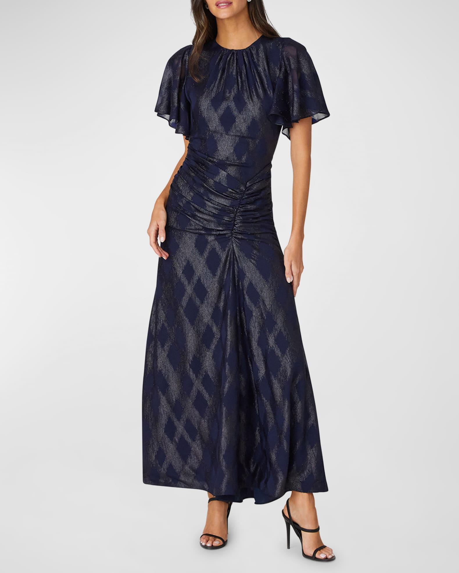 Flutter-Sleeve Metallic Chiffon Maxi Dress Product Image