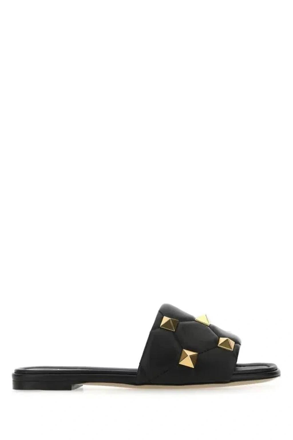 VALENTINO GARAVANI Roman Stud Slip-on Sandals In Black Product Image