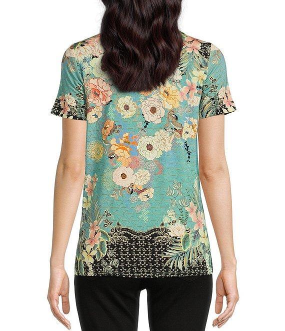 JOHNNY WAS Millay Floral Print Crew Neck Short Sleeve Bamboo Knit Jersey Tee Shirt Product Image