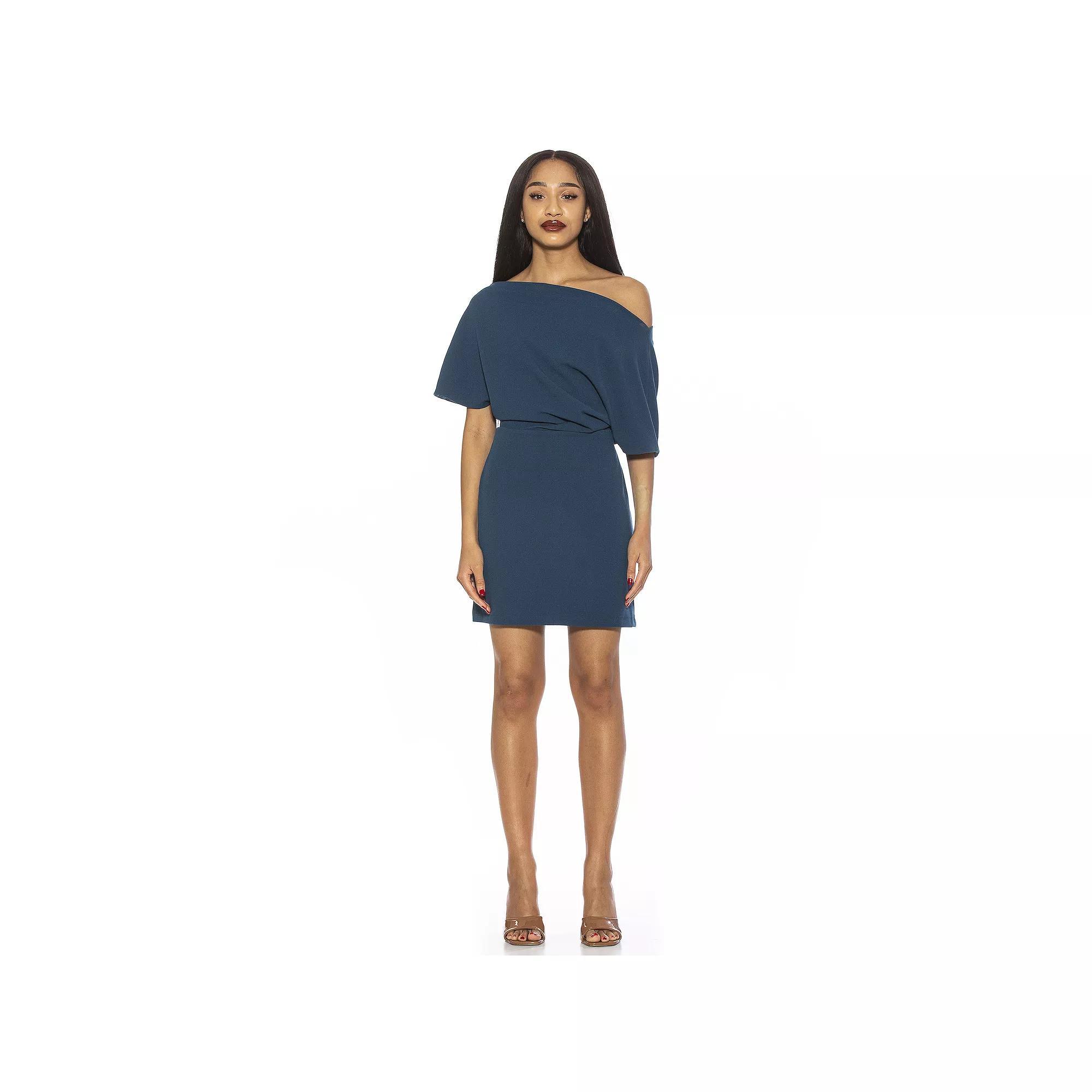 Women's ALEXIA ADMOR Draped Shoulder Mini A-Line Dress, Size: XS, Lapis Product Image
