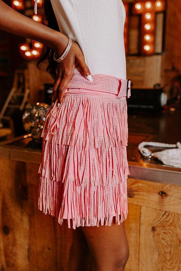 Stylish Setting Fringe Skort In Pink Product Image