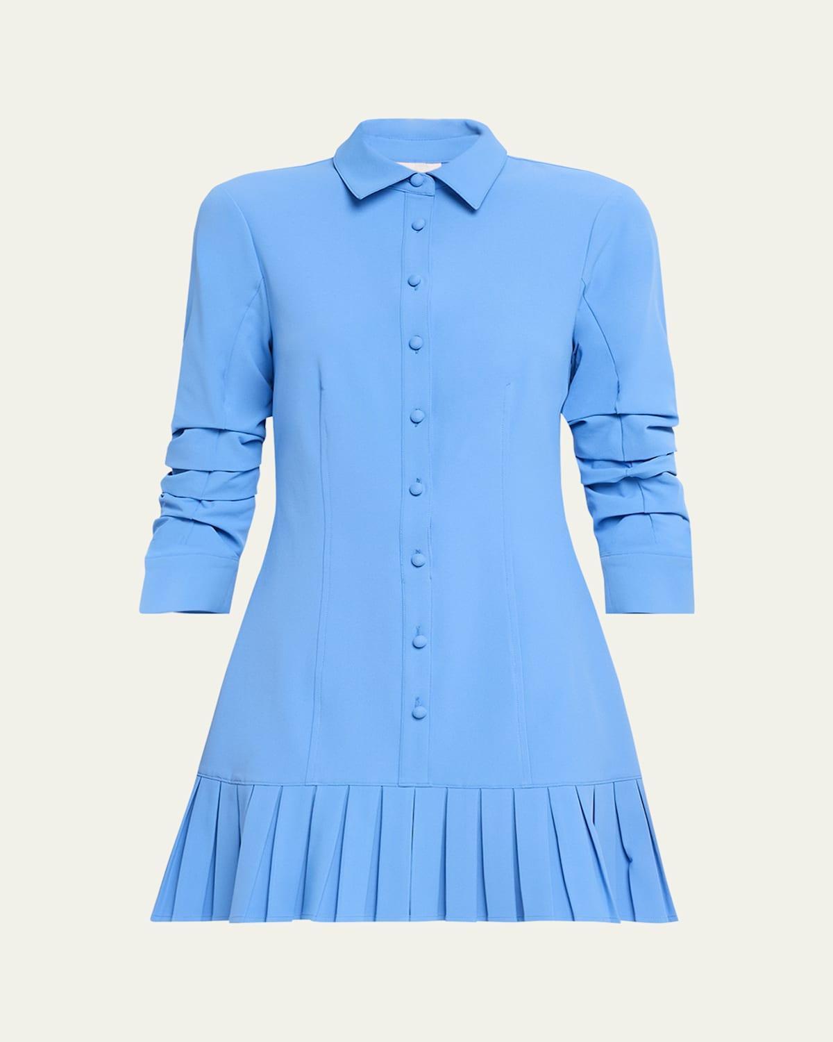 Lucilla Topstitched Pleated-Hem Mini Shirtdress Product Image