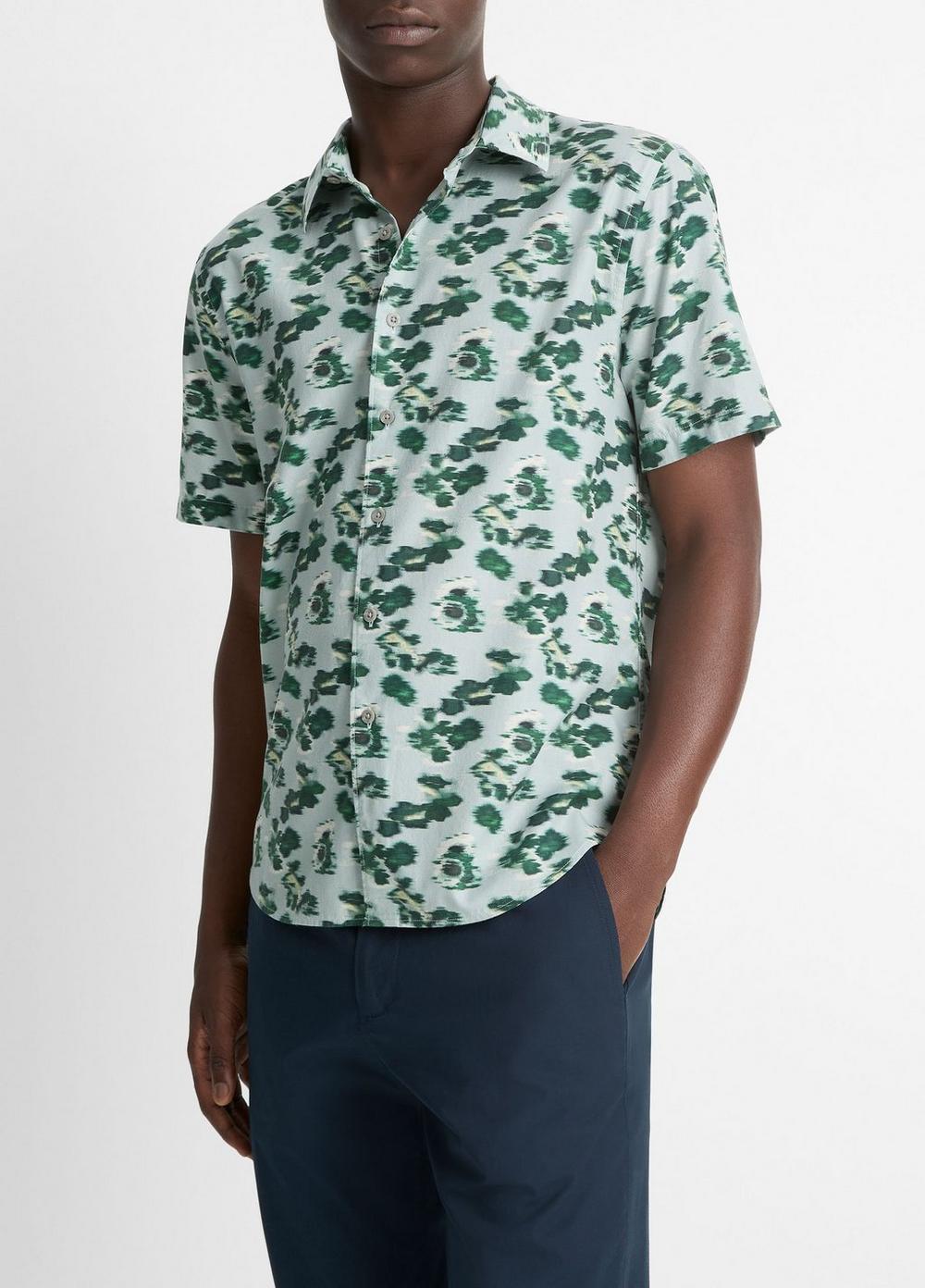 Mens Hazy Camellia Cotton-Blend Short-Sleeve Shirt, Light Agave, Size XL Vince Product Image