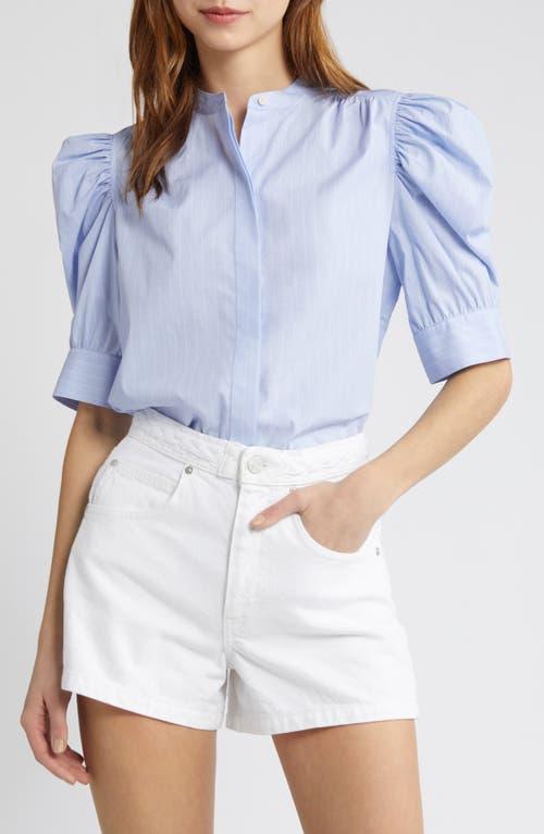 FRAME Ruched Puff Sleeve Shirt in Baby Blue Product Image