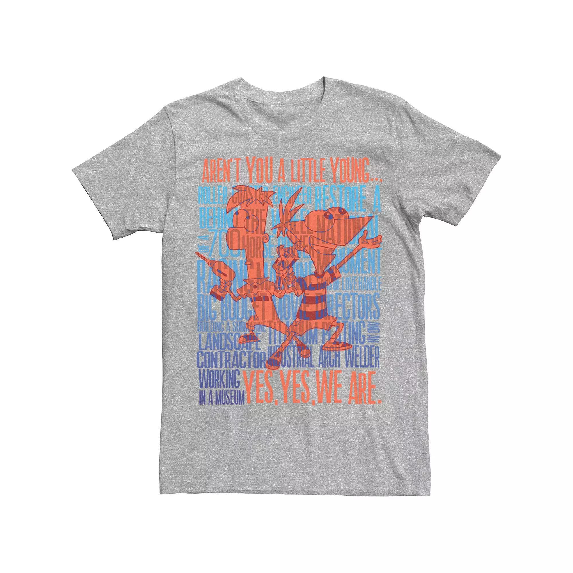 Disney's Phineas And Ferb A Little Young Poster Men's Tee, Size: Large, Athletic Grey Product Image