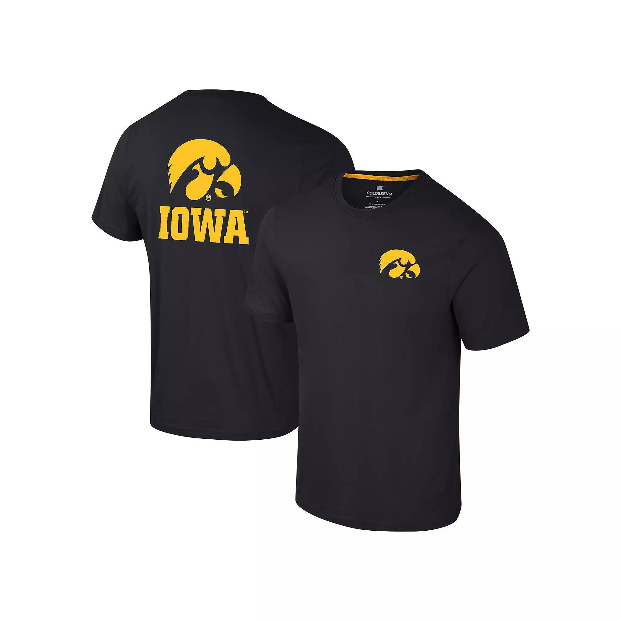 Men's Colosseum Black Iowa Hawkeyes Logo Lockup 2-Hit Active Blend T-Shirt, Size: Medium Product Image