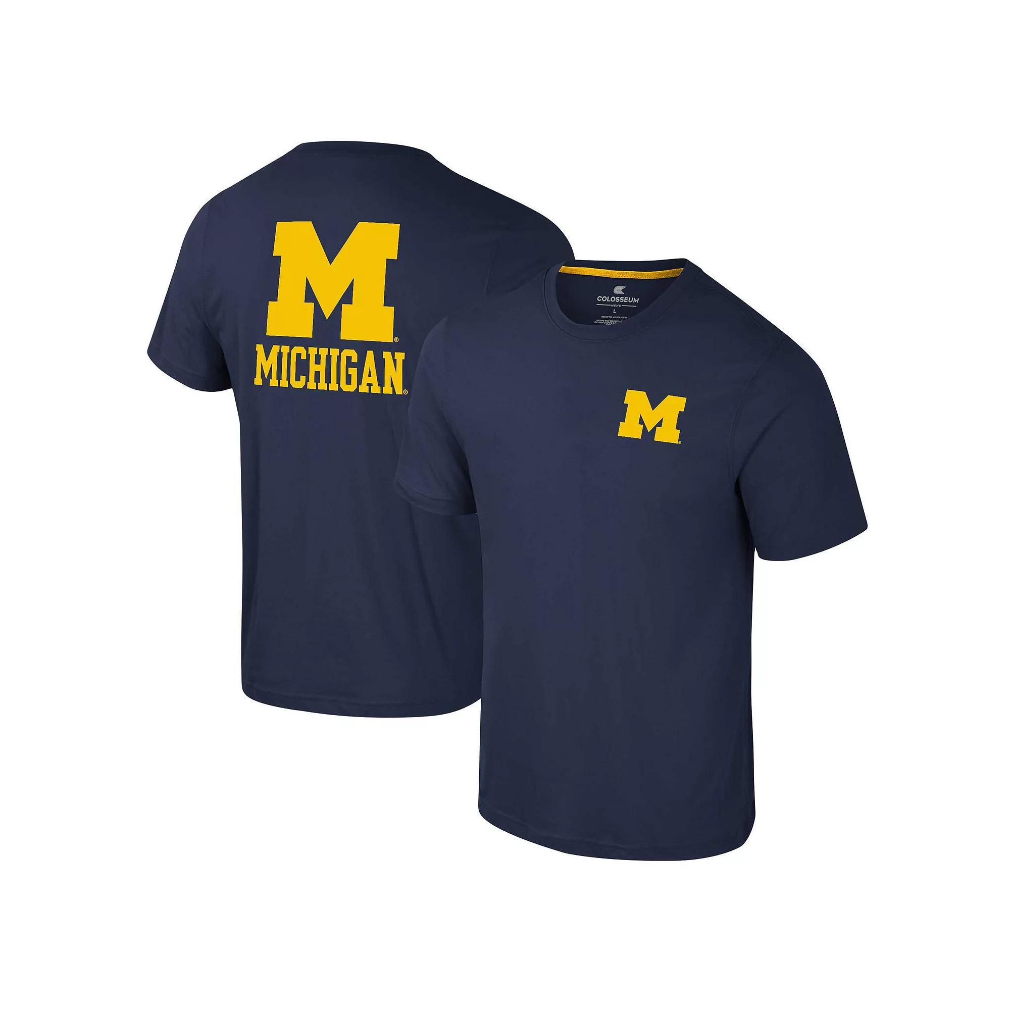 Men's Colosseum Navy Michigan Wolverines Logo Lockup 2-Hit Active Blend T-Shirt, Size: Large, Blue Product Image