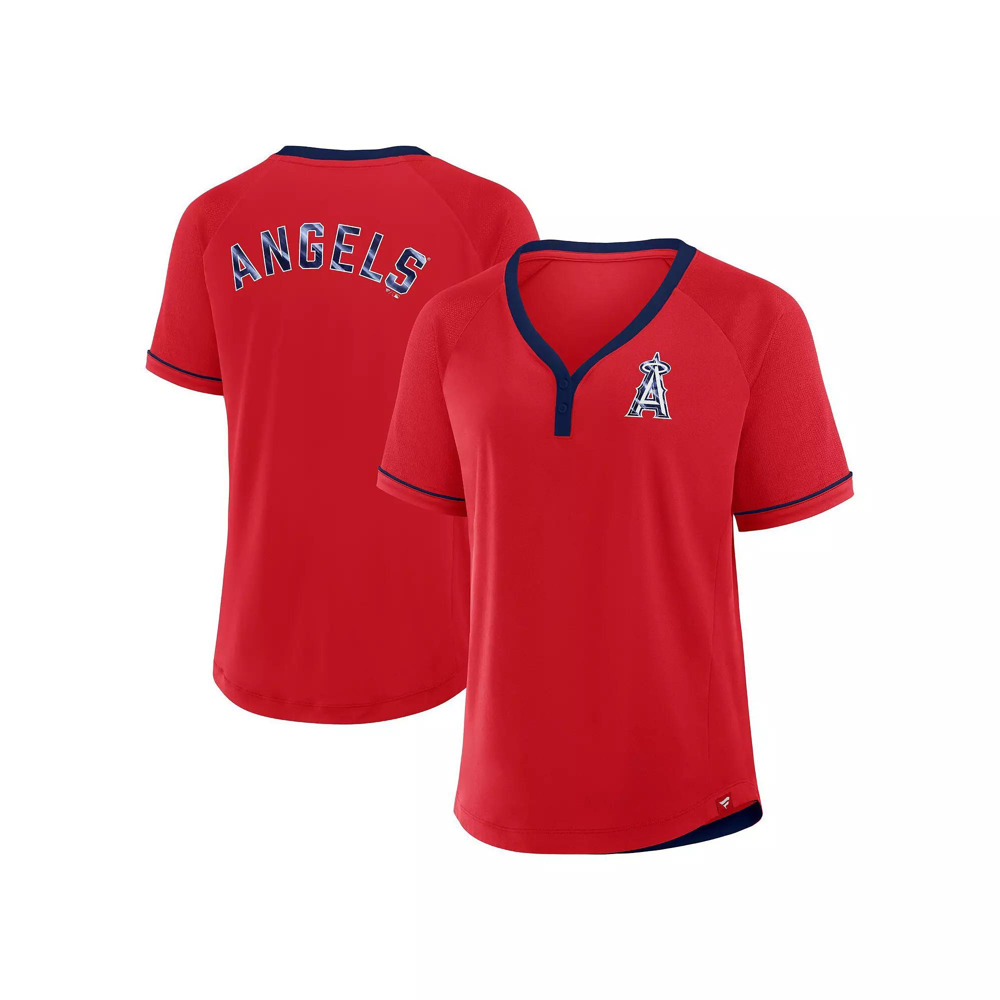 Women's Fanatics Red Los Angeles Angels League Diva Star Raglan V-Neck T-Shirt, Size: Large Product Image