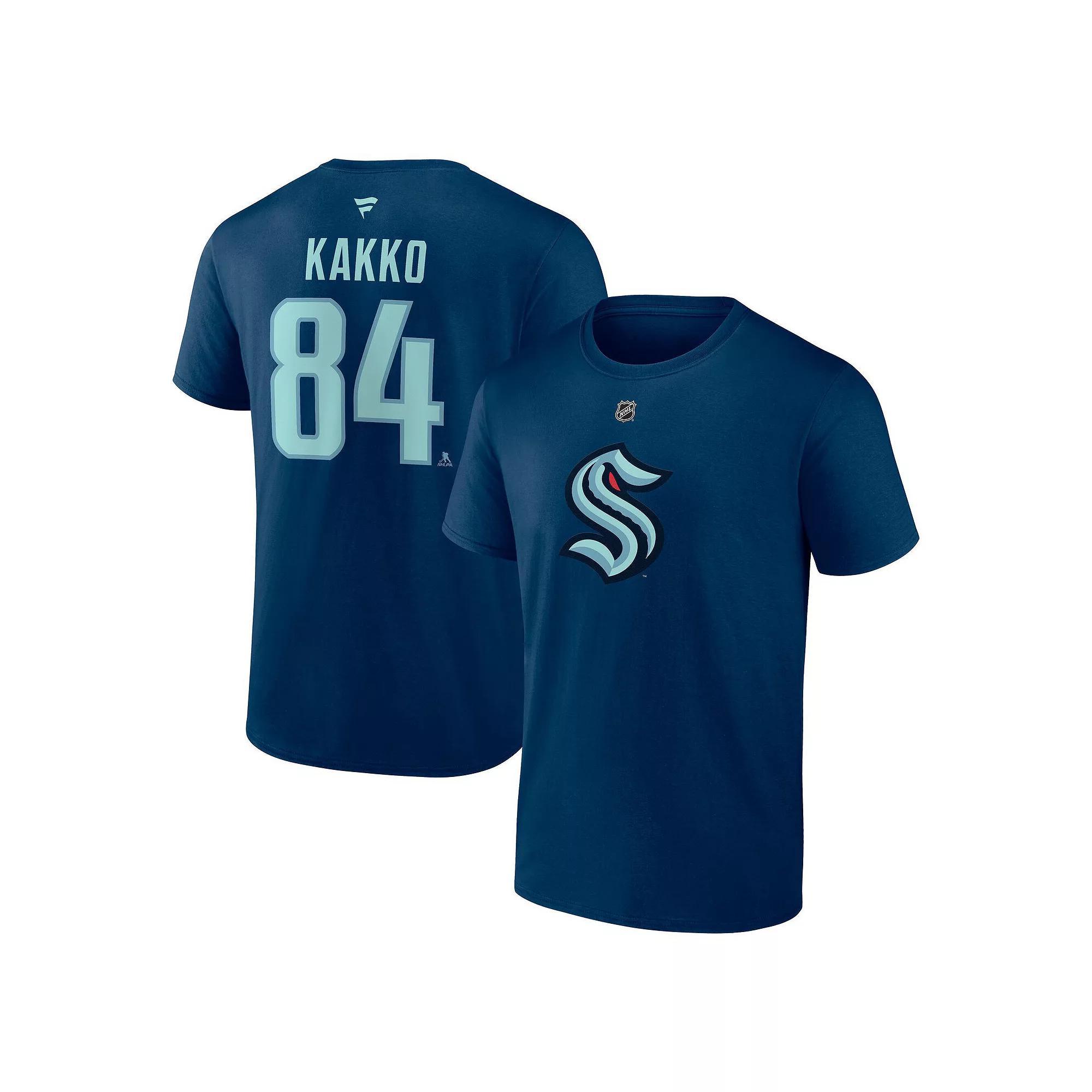 Men's Fanatics Kaapo Kakko Deep Sea Blue Seattle Kraken Authentic Stack Name & Number T-Shirt, Size: 3XL, Krk Blue Product Image