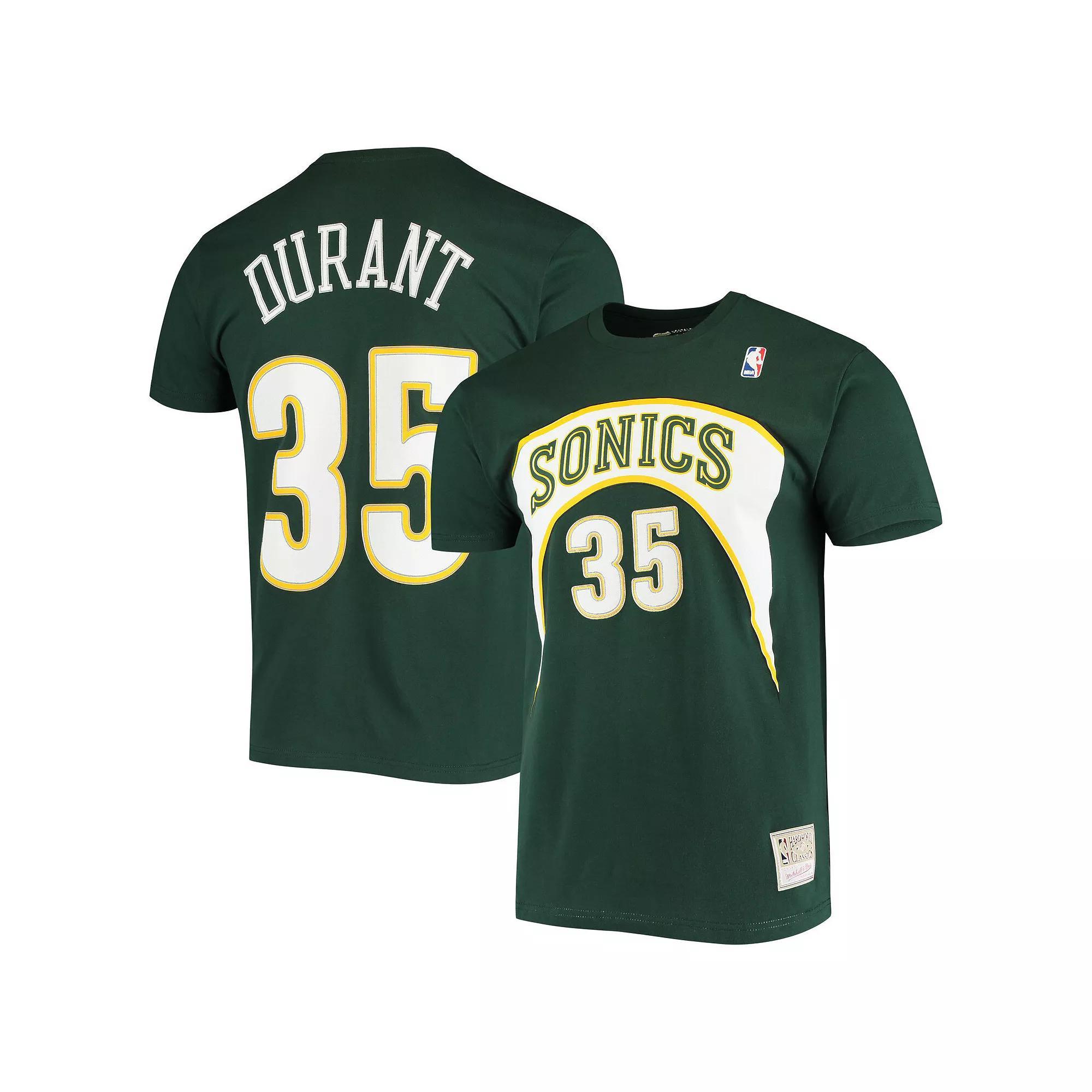 Men's Mitchell & Ness Kevin Durant Green Seattle SuperSonics Hardwood Classics Stitch Name & Number T-Shirt, Size: Medium, Nba Green Product Image