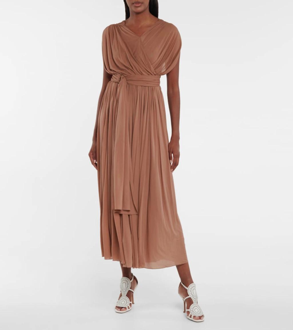 ALAÏA Plissé Midi Dress In Pink Product Image