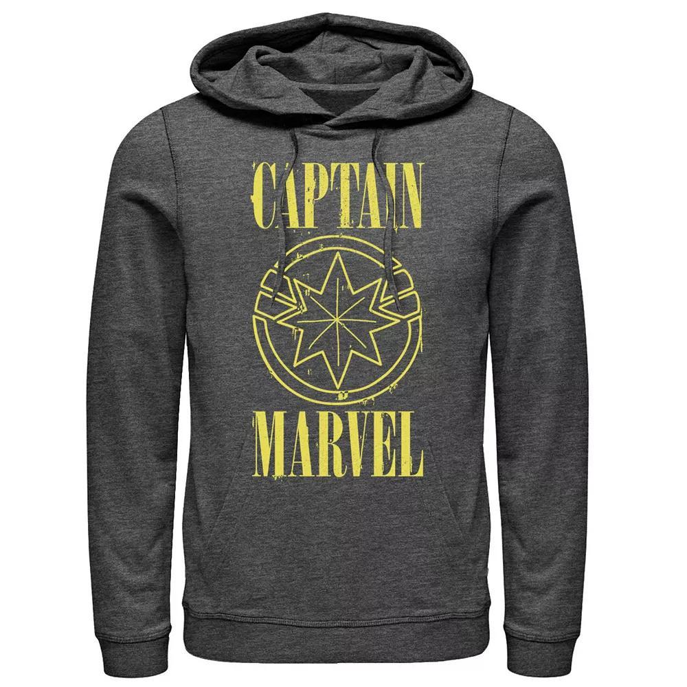 Men's Marvel Captain Marvel Yellow Paint Drip Logo Pullover Hoodie, Size: XL, Grey Heather Product Image