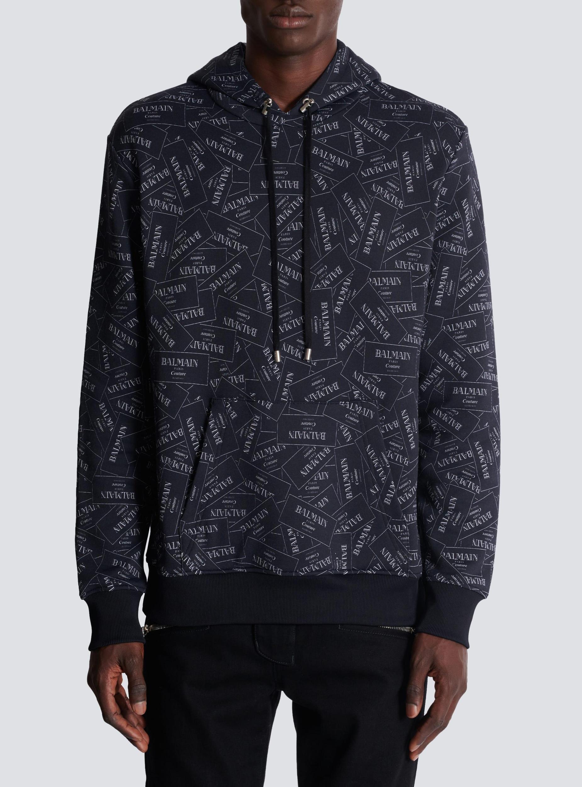 Hoodie with all-over Balmain label print Product Image