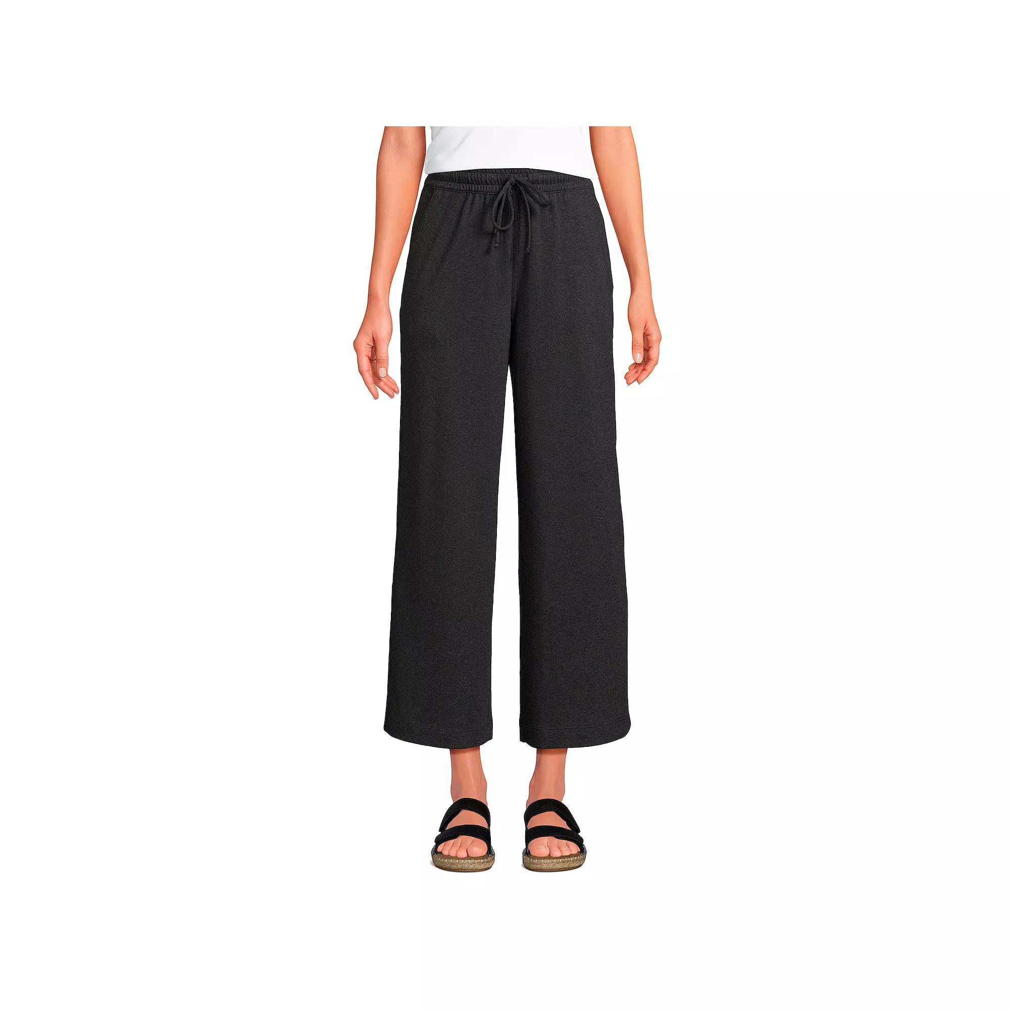 Women's Lands' End Sport Knit Pull-On Wide Leg Crop Pants, Size: XL, Dark Grey Heather Product Image