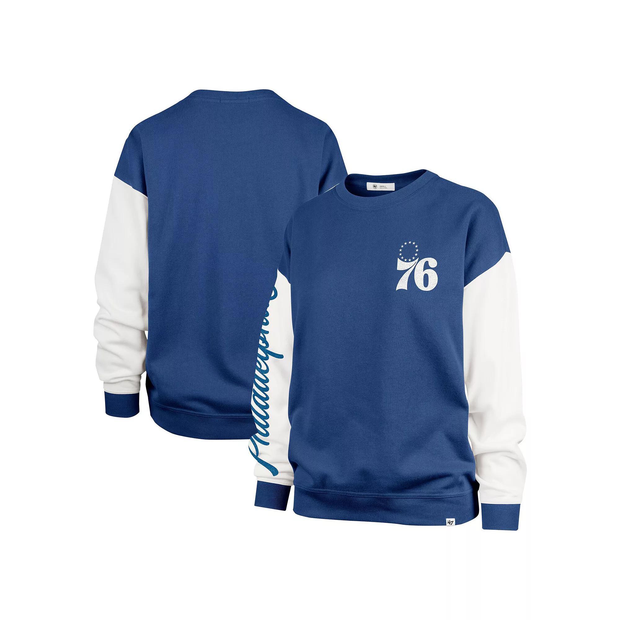 Women's '47 Royal Philadelphia 76ers  Rise Andie Oversized Pullover Sweatshirt, Size: Small, 76r Blue Product Image