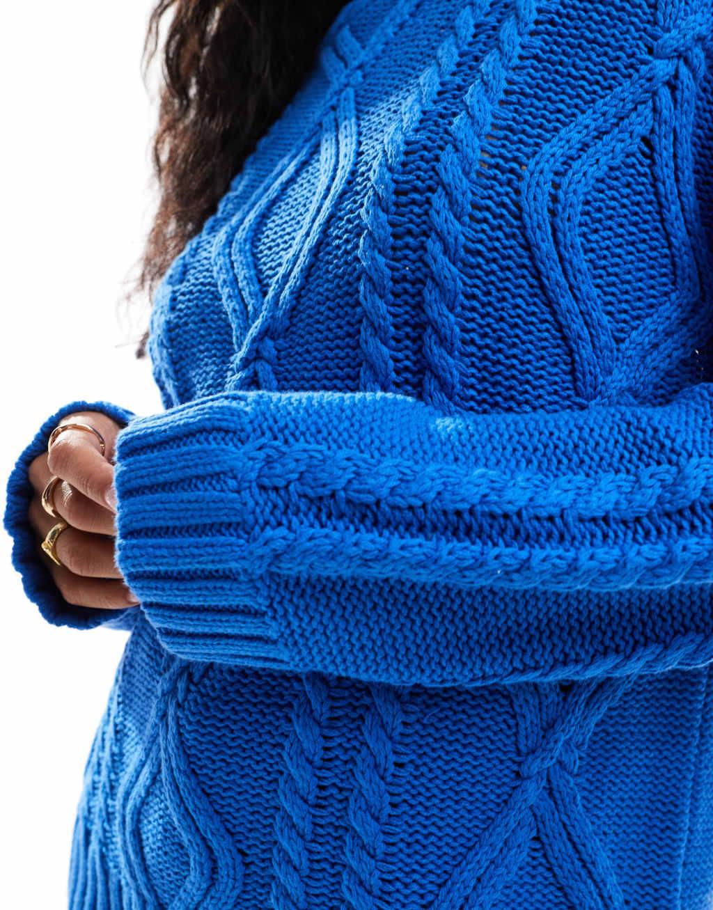 Cotton On oversized cable knit sweater in cobalt blue Product Image