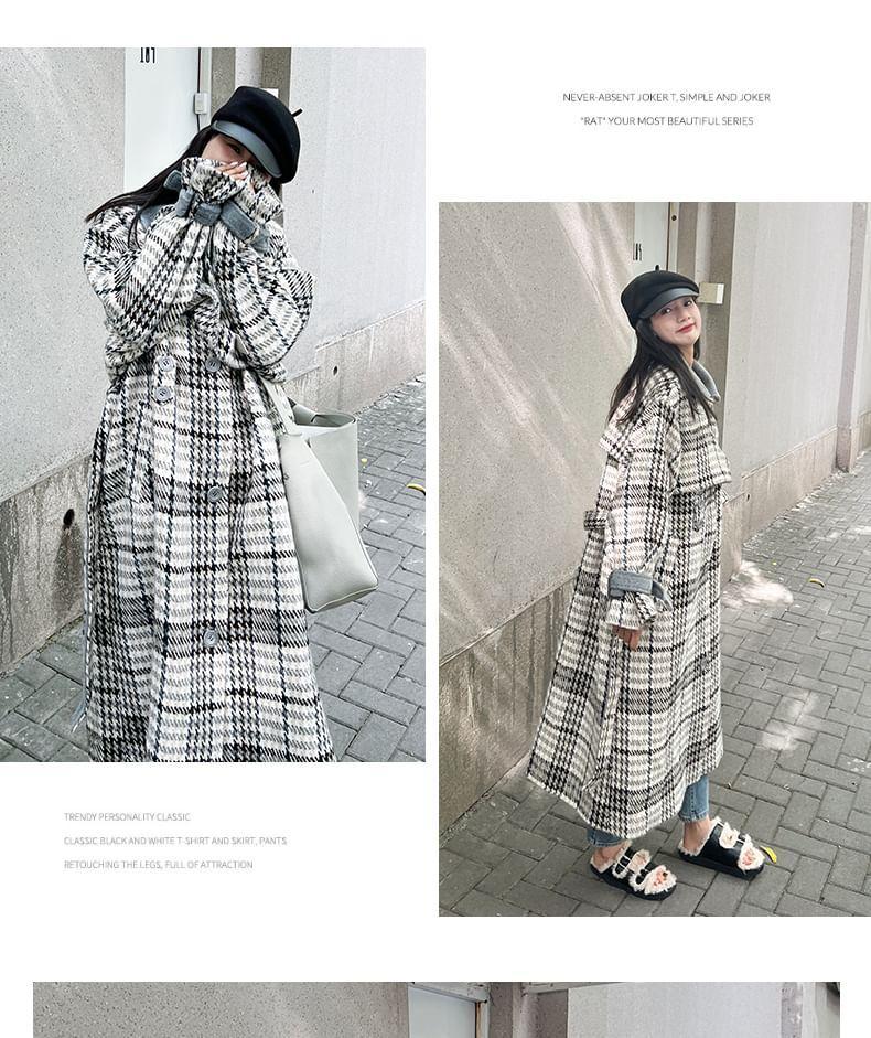 Contrast Collar Houndstooth Long Coat Product Image