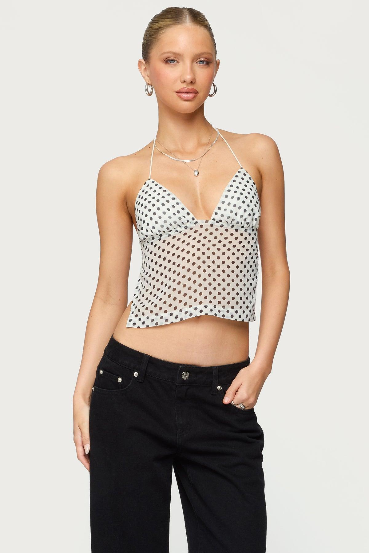 Polka Dot Backless Chiffon Top Product Image
