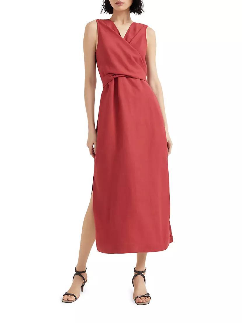 Womens Viscose and Linen Fluid Twill Wrap Effect Dress Product Image