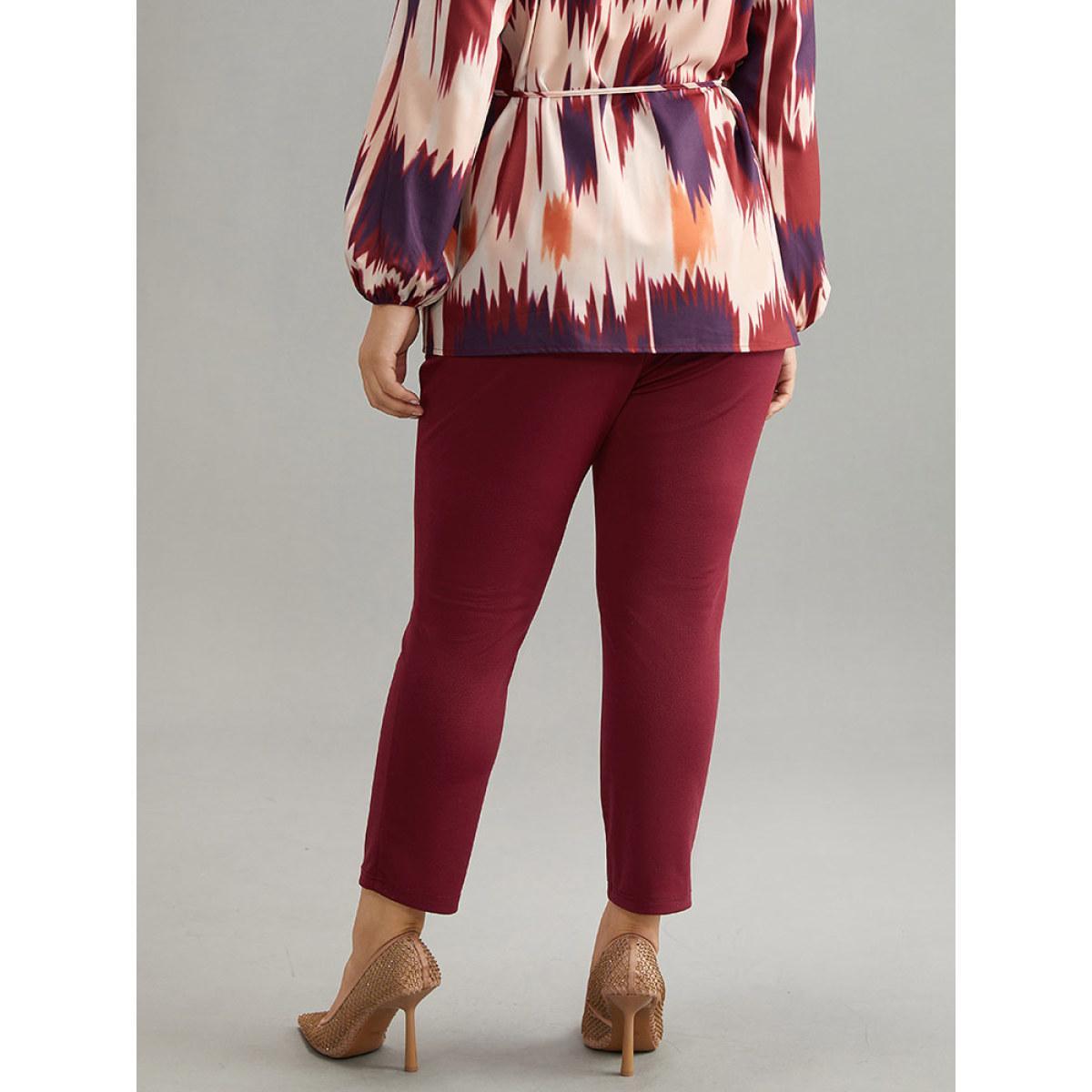 Plus Size Mid Rise Pocket Button Up Pants Women Scarlet Office Skinny Mid Rise Work Pants BloomChic 26/4X Product Image