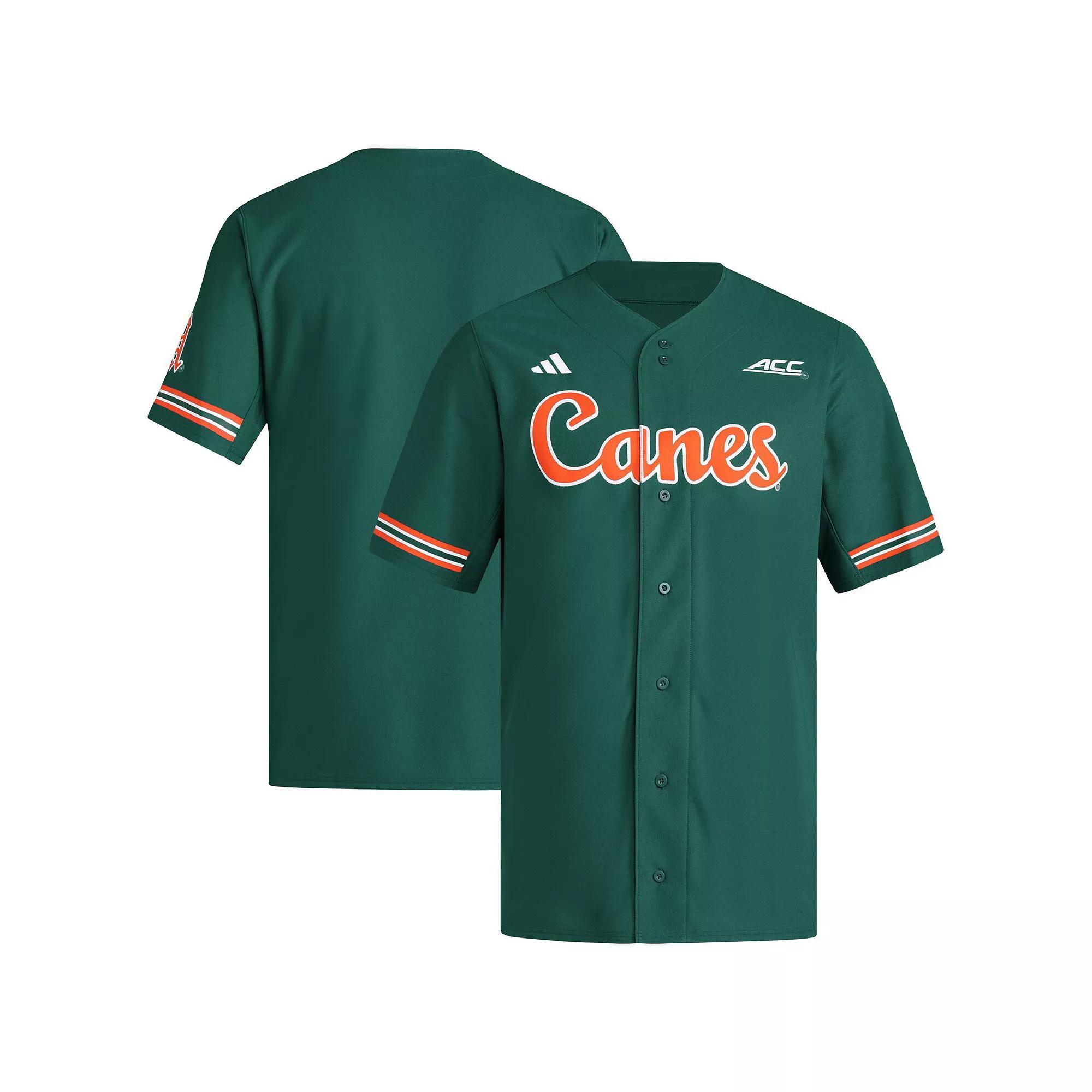 Men's adidas  Green Miami Hurricanes Reversible Retro Full-Button Baseball Jersey, Size: XL Product Image