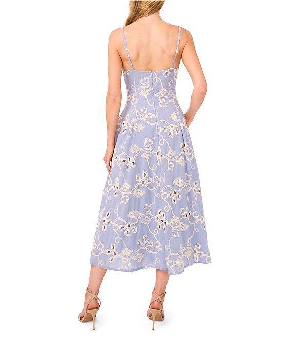 CeCe Woven V-Neck Sleeveless Embroidered Maxi A-Line Dress Product Image