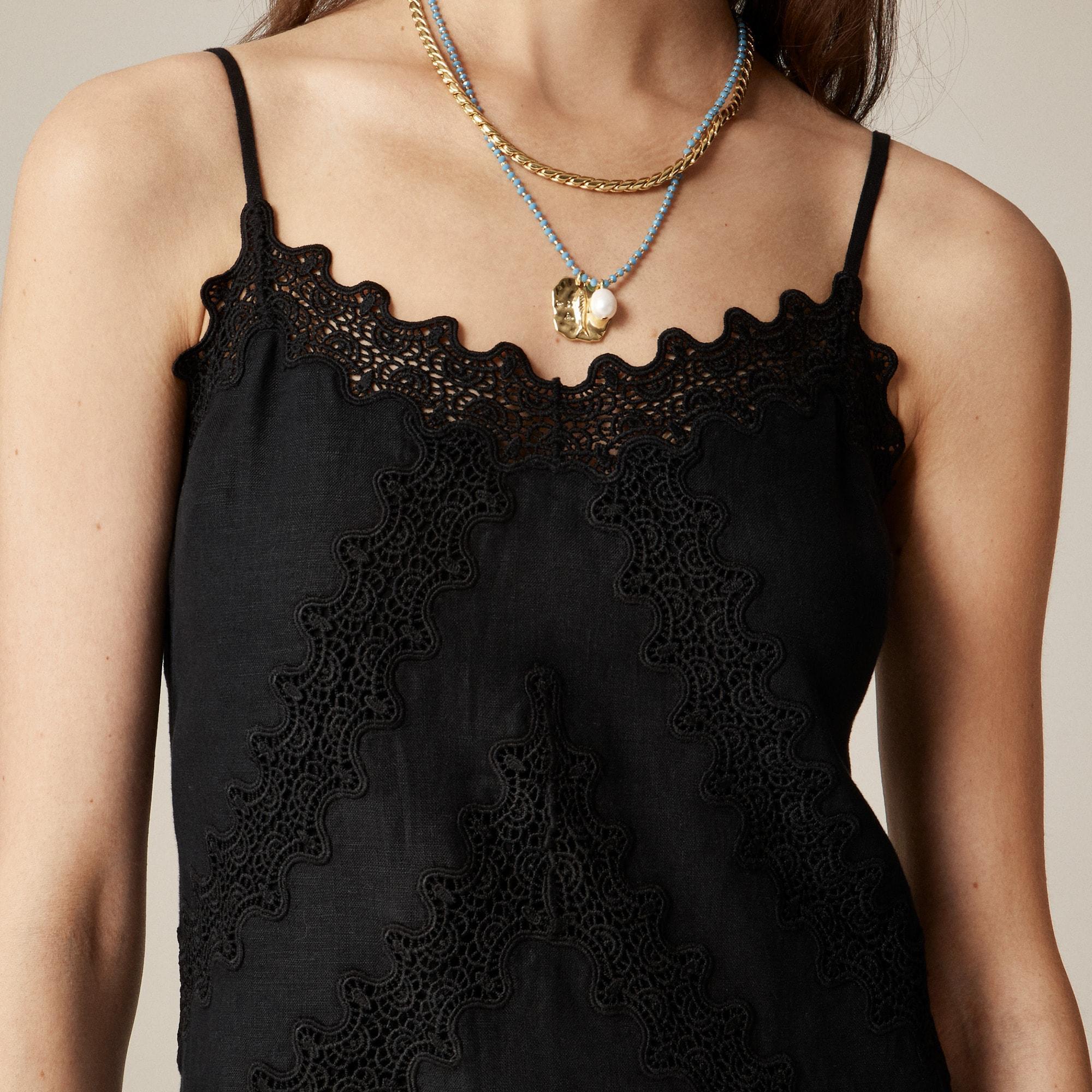 Lace-trim slip dress in linen Product Image