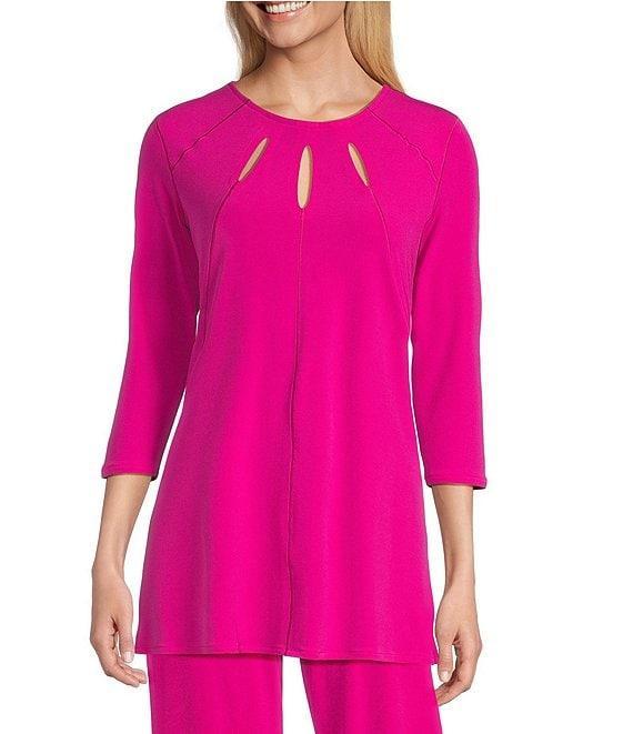 Eva Varro Five Beams Crew Keyhole Neck 3/4 Sleeve Knit Tunic Product Image