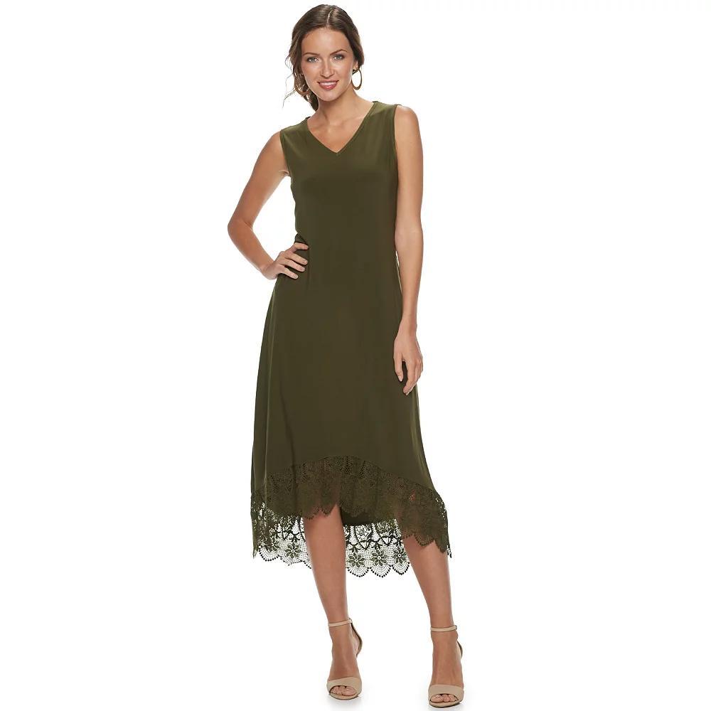 Women's Nina Leonard Crochet-Hem Midi Dress, Size: Medium, Dark Green Product Image